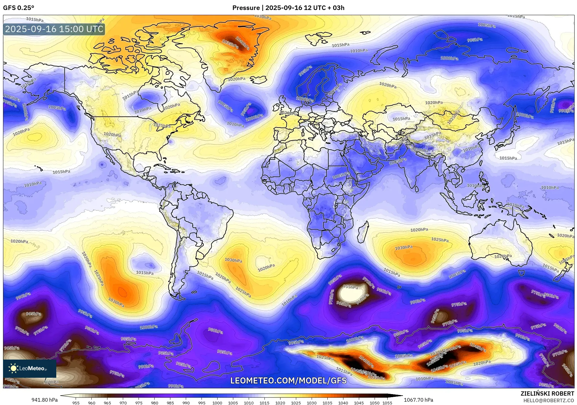 GFS model - World, Pressure