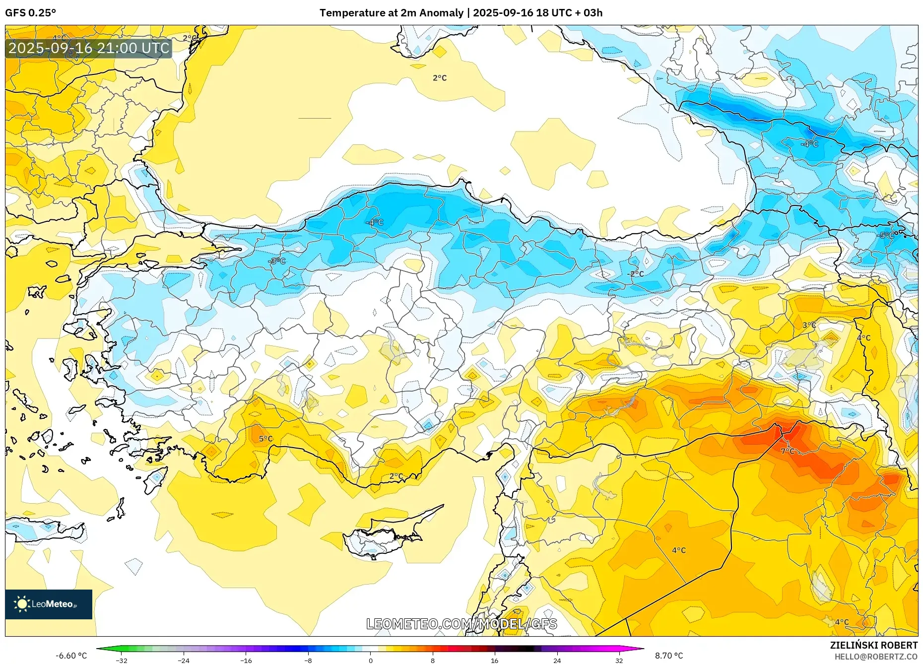 GFS model - Turkey, Temperature at 2m Anomaly GFS model - Turkey, Temperature at 2m Anomaly