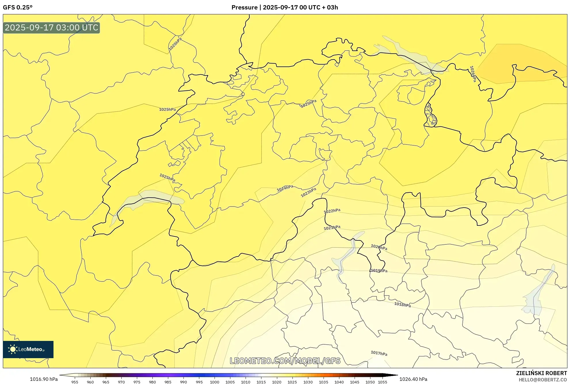 GFS model - Switzerland, Pressure
