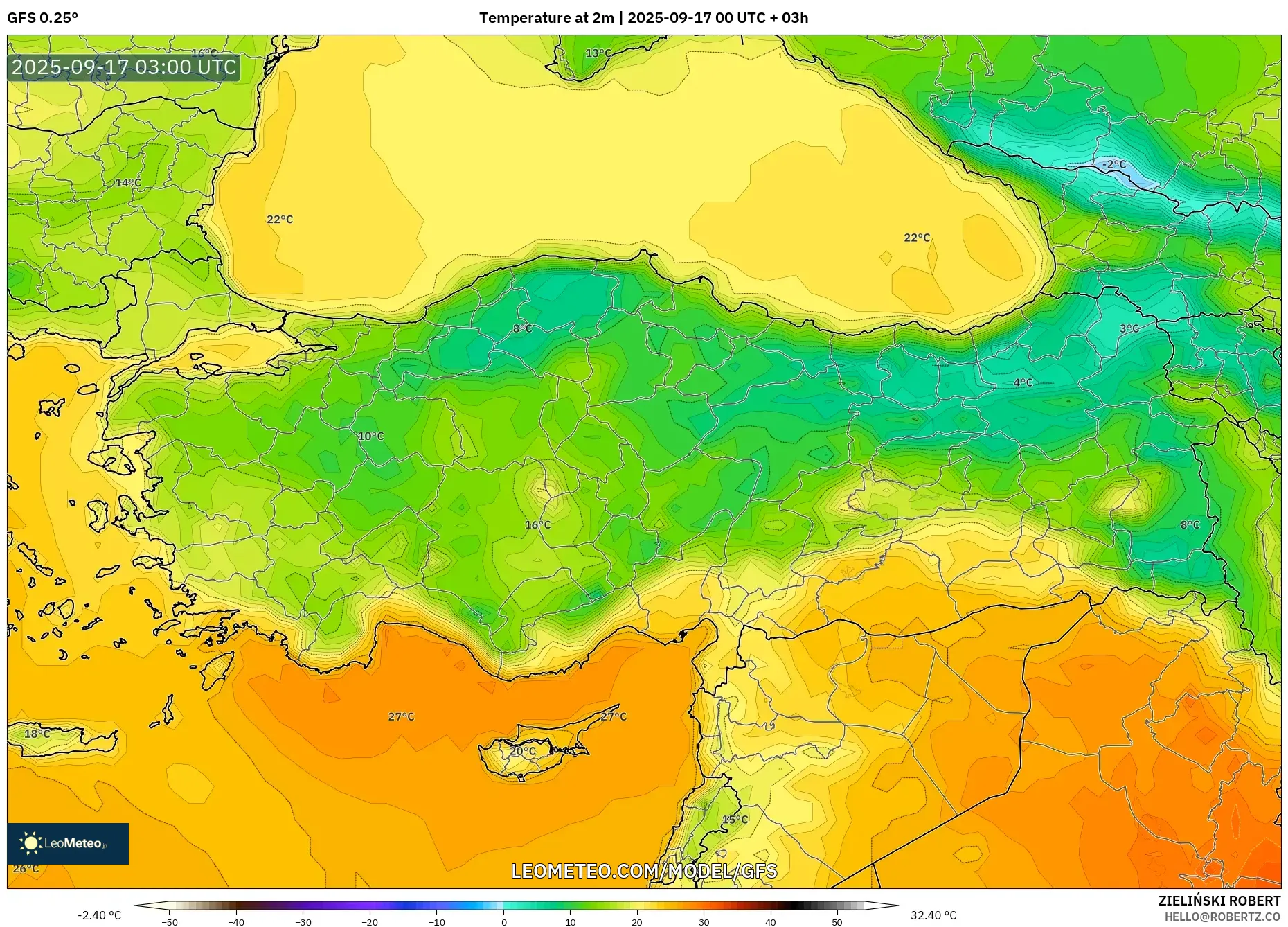 GFS model - Turkey, Temperature at 2m