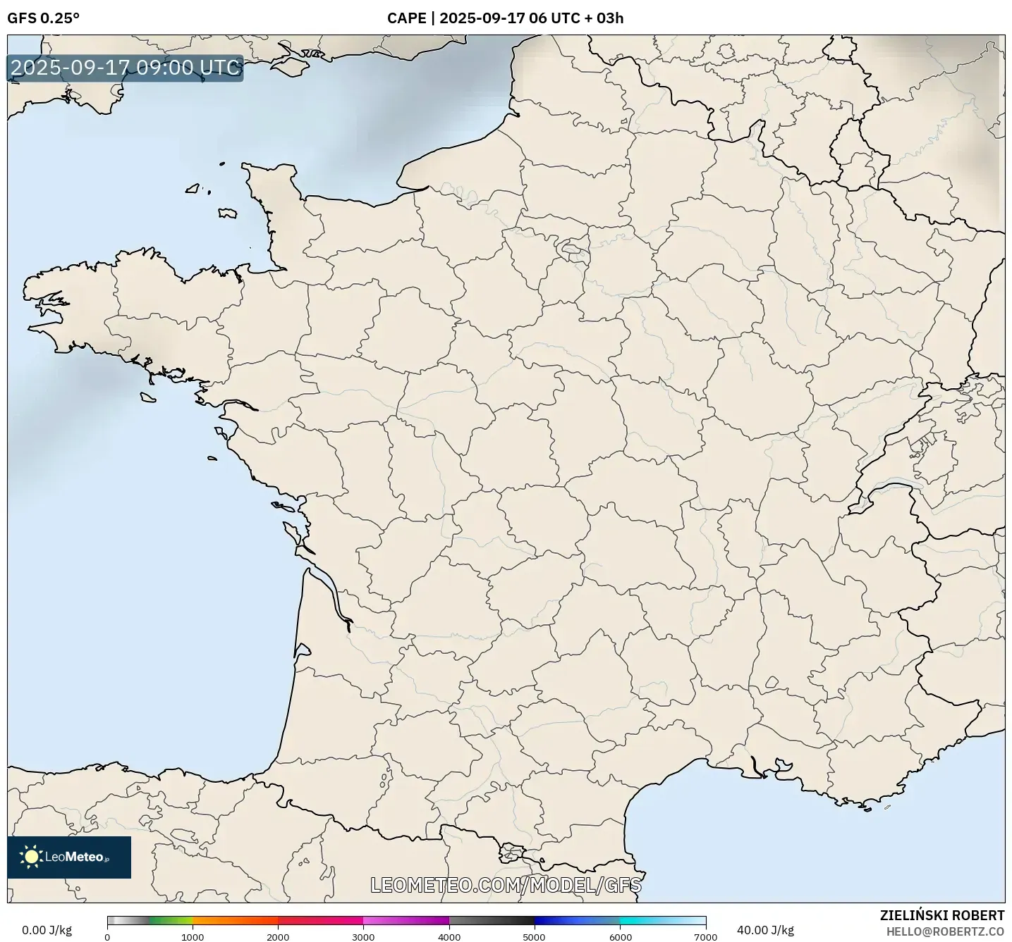 GFS model - France, CAPE