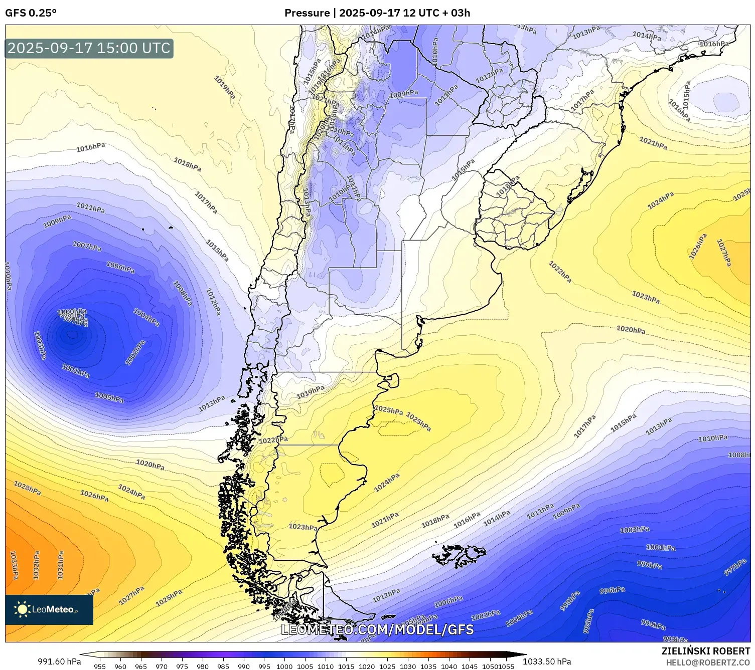 GFS model - Argentina, Pressure