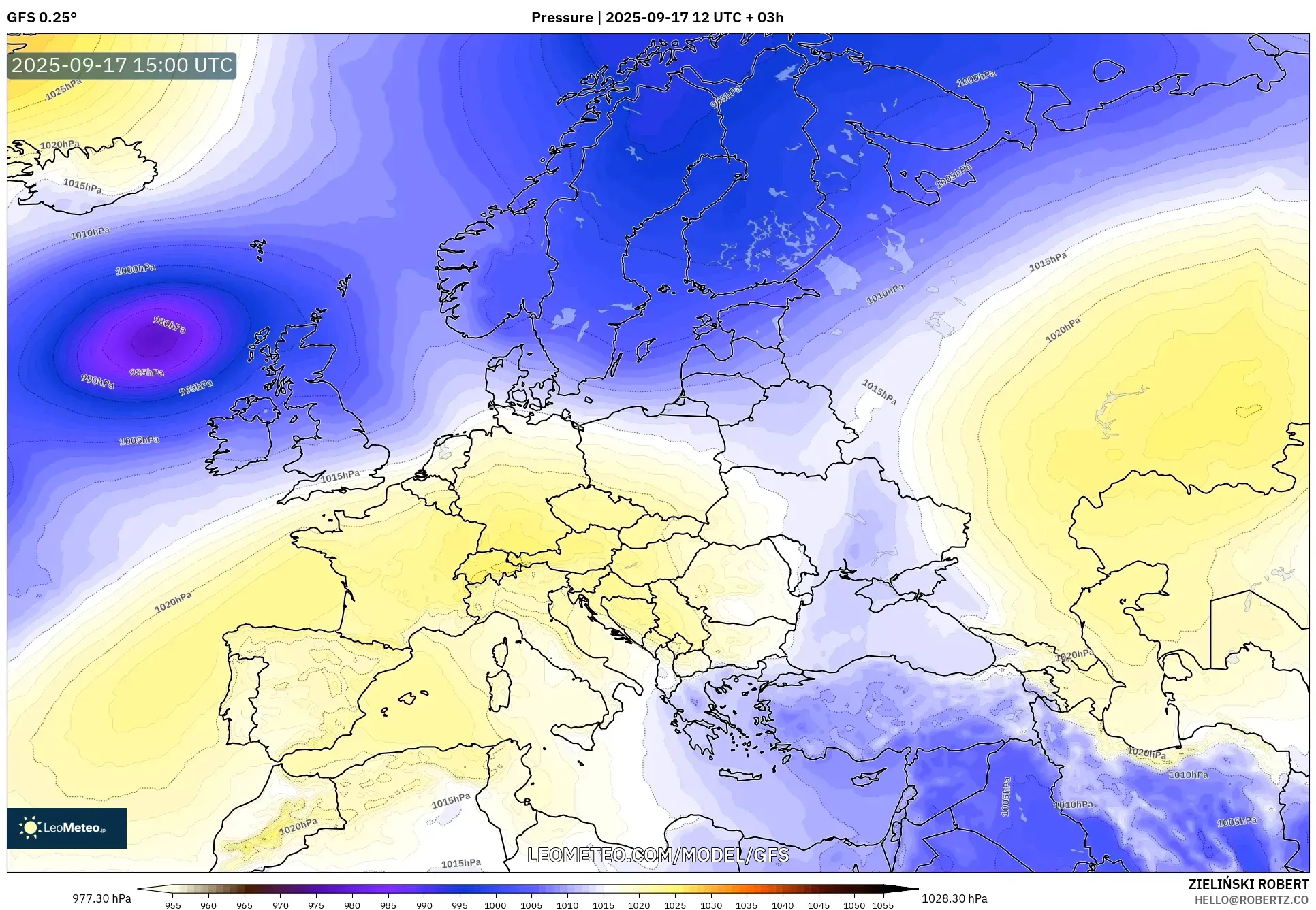 GFS model - Europe, Pressure GFS model - Europe, Pressure