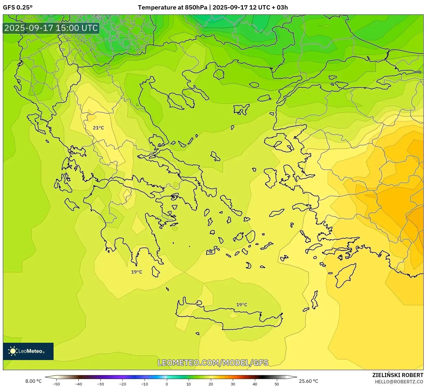 GFS model - Greece, Temperature at 850hPa GFS model - Greece, Temperature at 850hPa