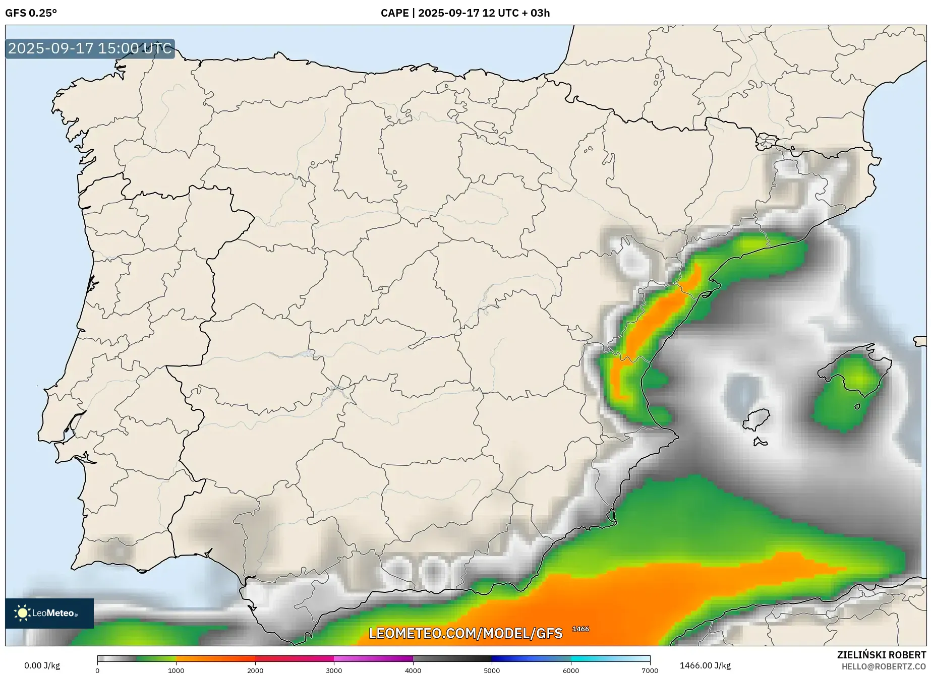GFS model - Spain, CAPE