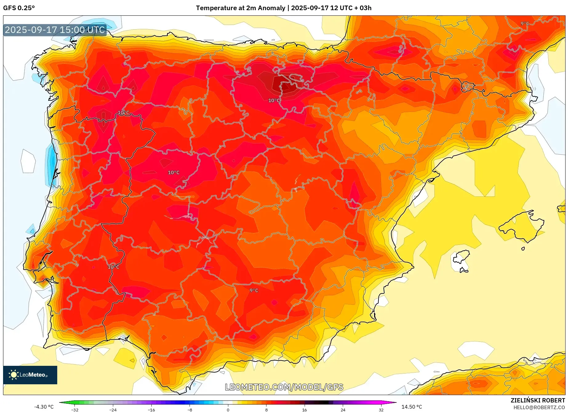 GFS model - Spain, Temperature at 2m Anomaly GFS model - Spain, Temperature at 2m Anomaly