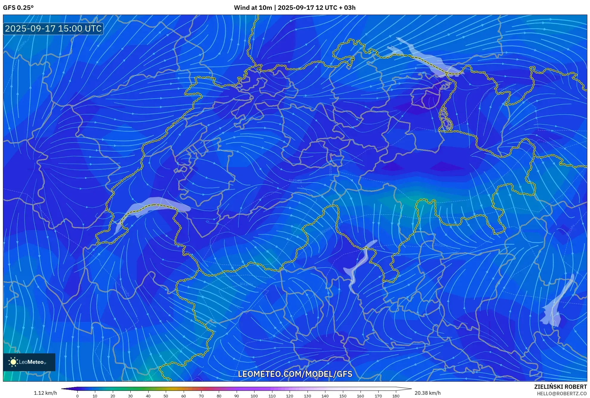 GFS model - Switzerland, Wind at 10m