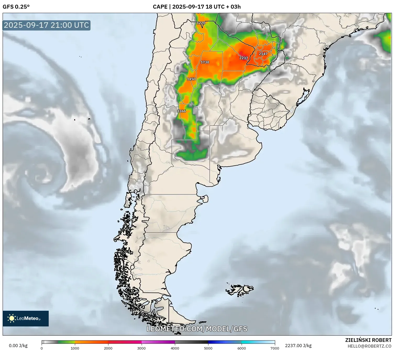 GFS model - Argentina, CAPE