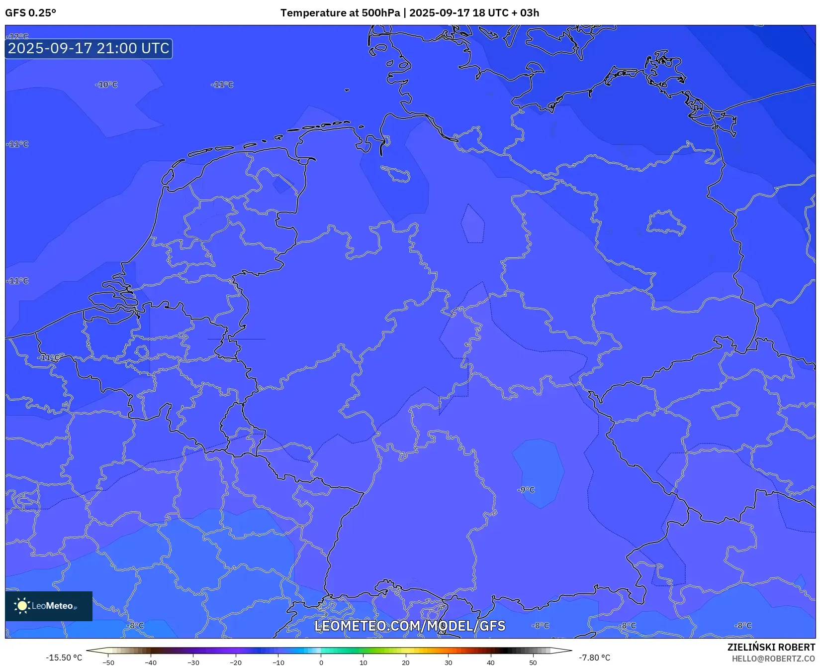 GFS model - Germany, Temperature at 500hPa