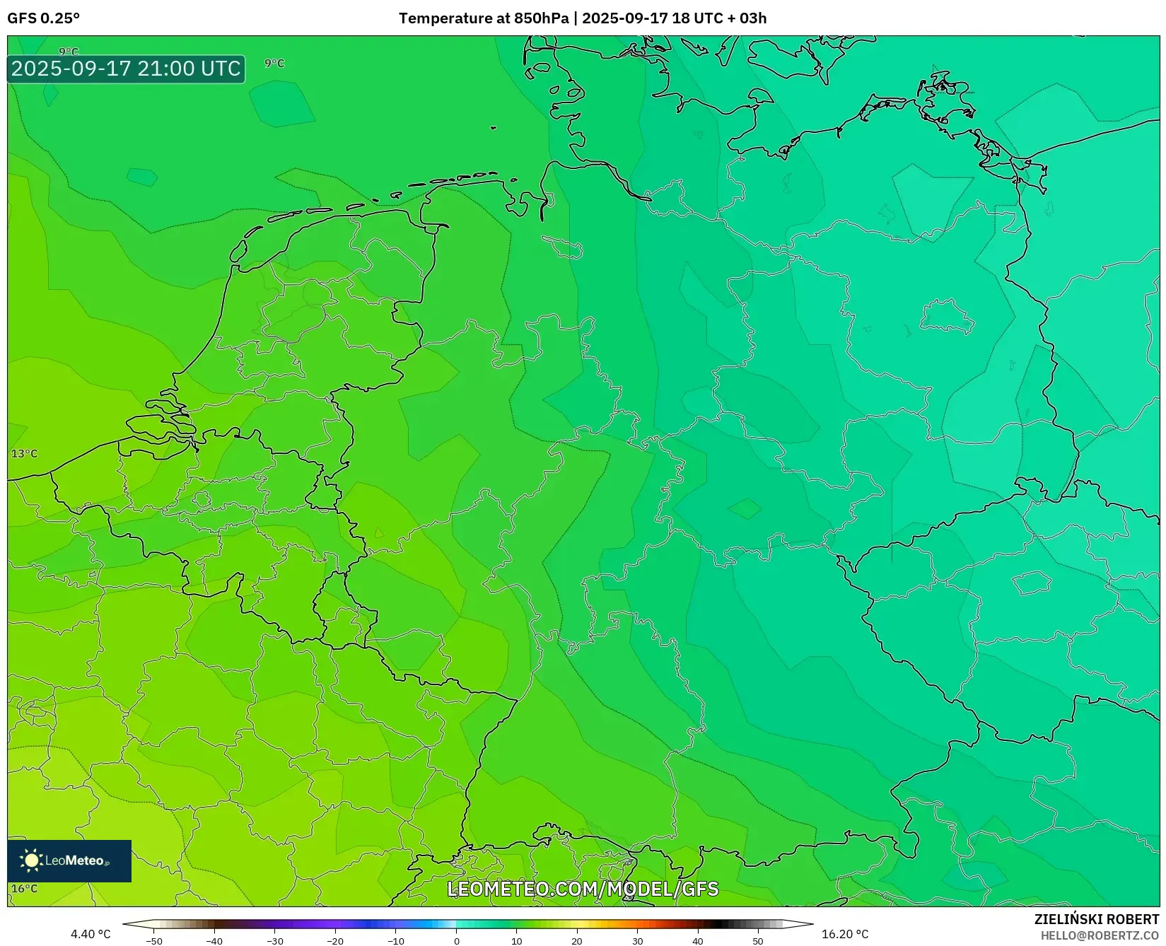 GFS model - Germany, Temperature at 850hPa