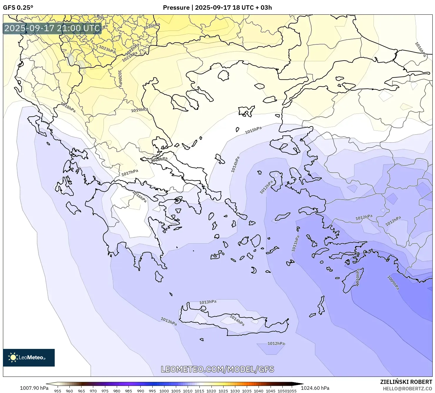 GFS model - Greece, Pressure