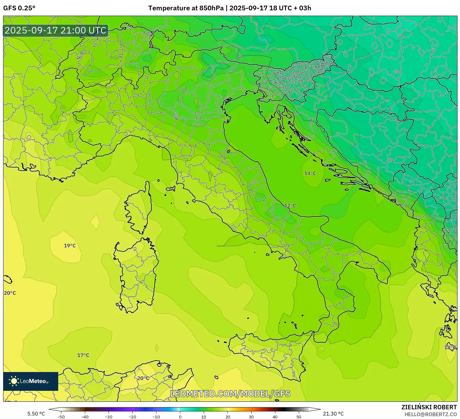 GFS model - Italy, Temperature at 850hPa