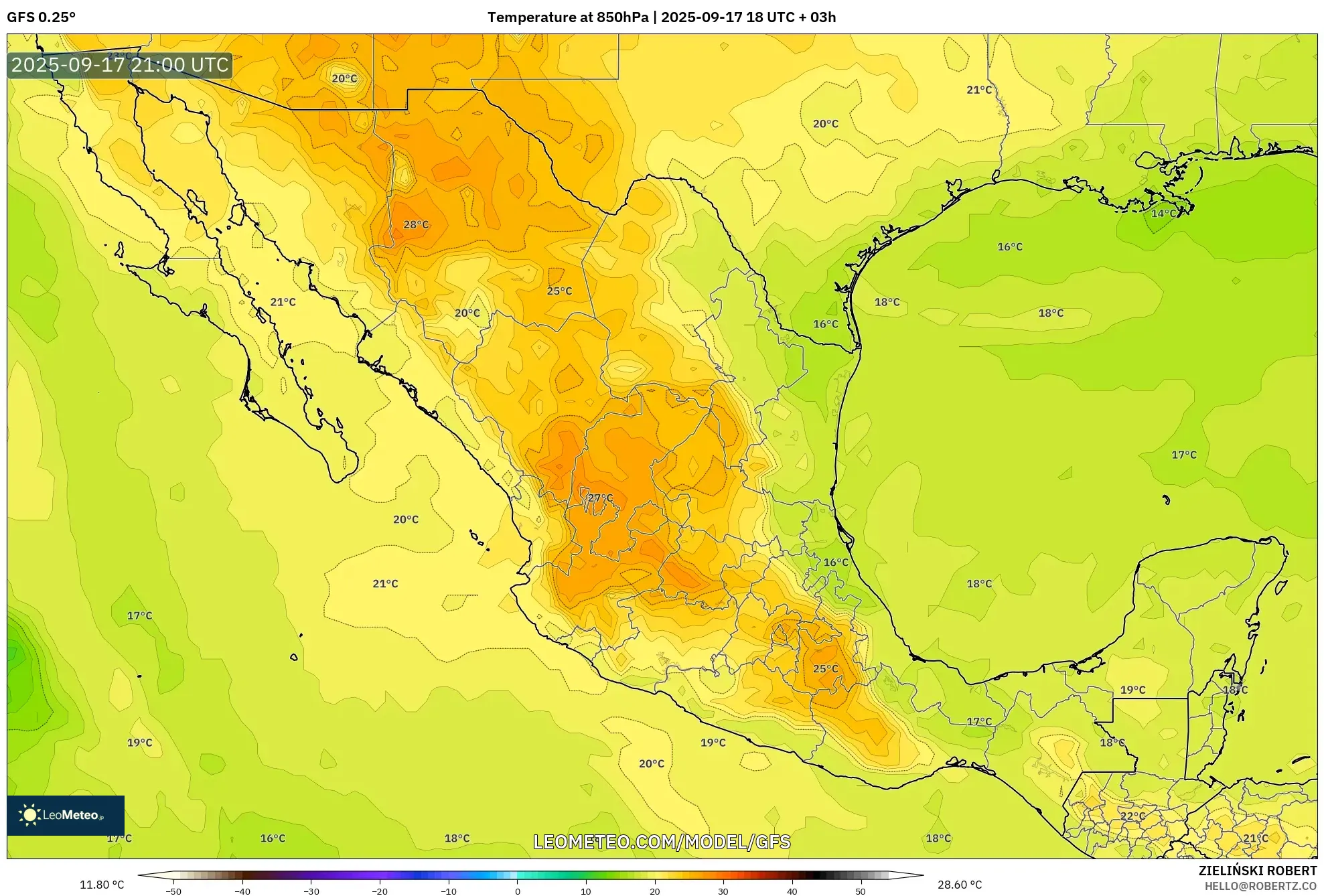 GFS model - Mexico, Temperature at 850hPa
