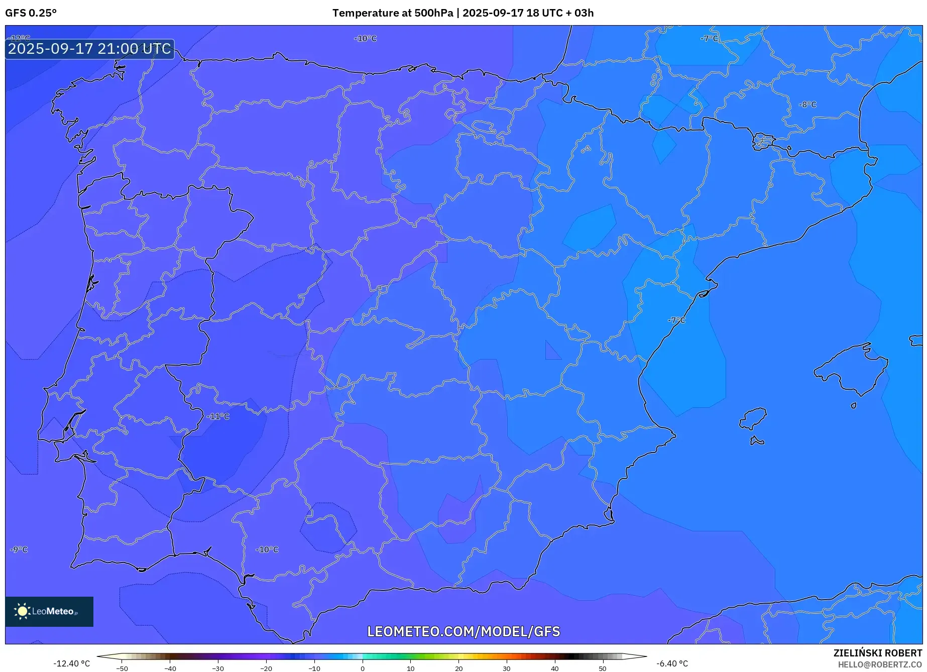 GFS model - Spain, Temperature at 500hPa