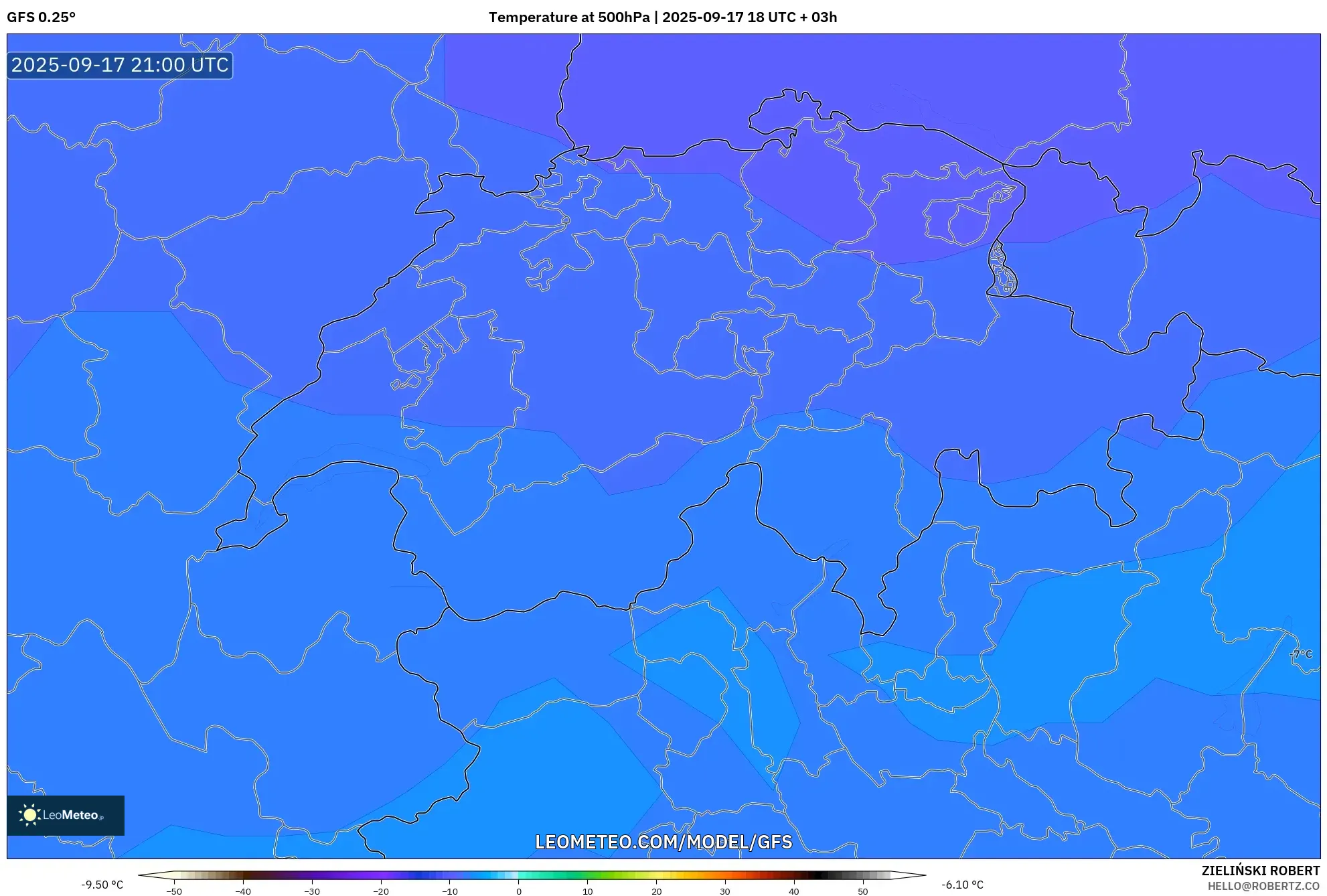 GFS model - Switzerland, Temperature at 500hPa