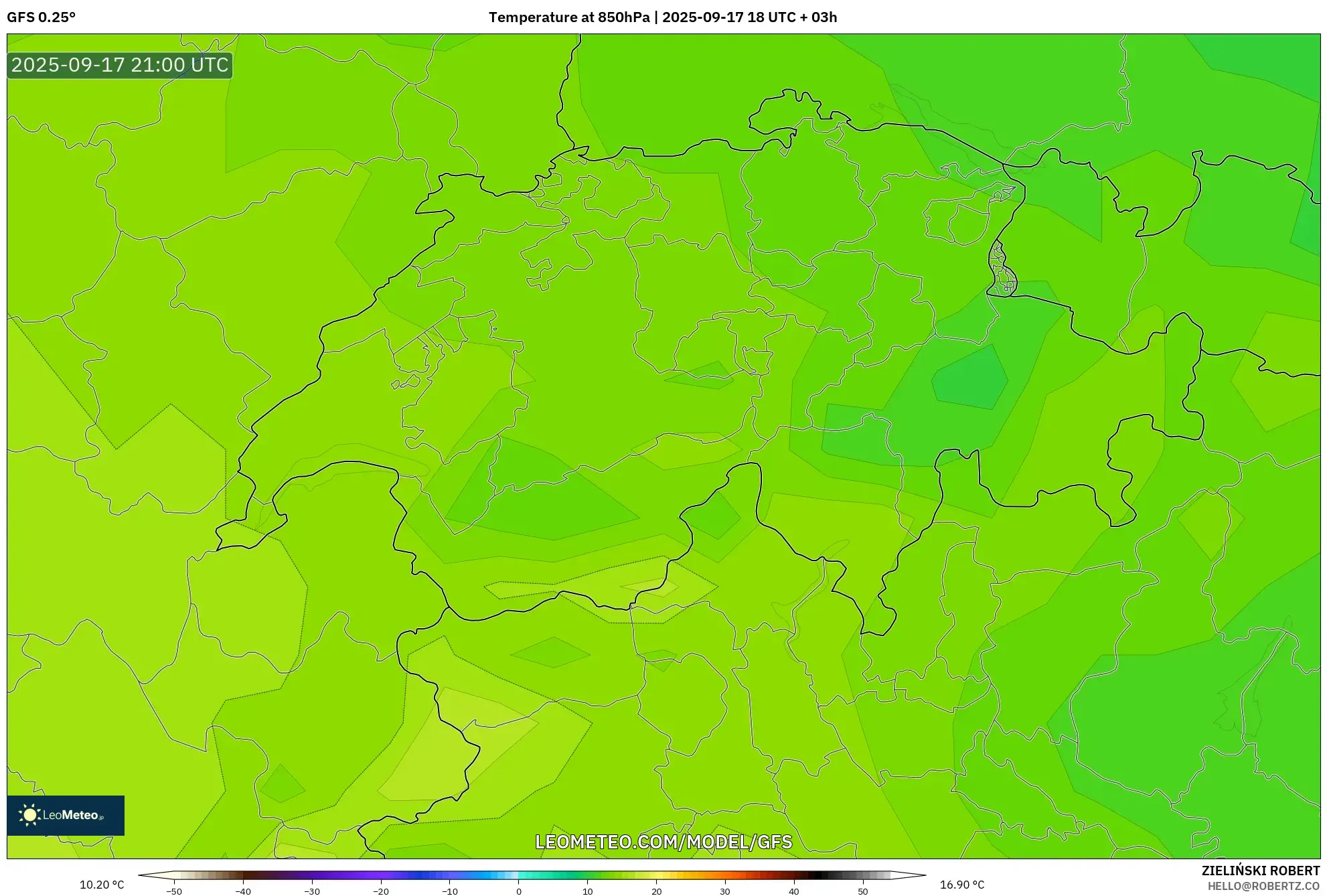GFS model - Switzerland, Temperature at 850hPa