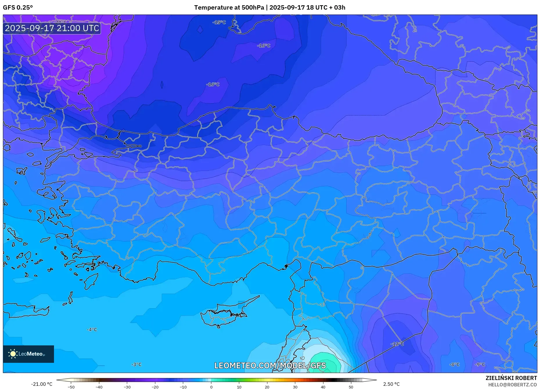 GFS model - Turkey, Temperature at 500hPa