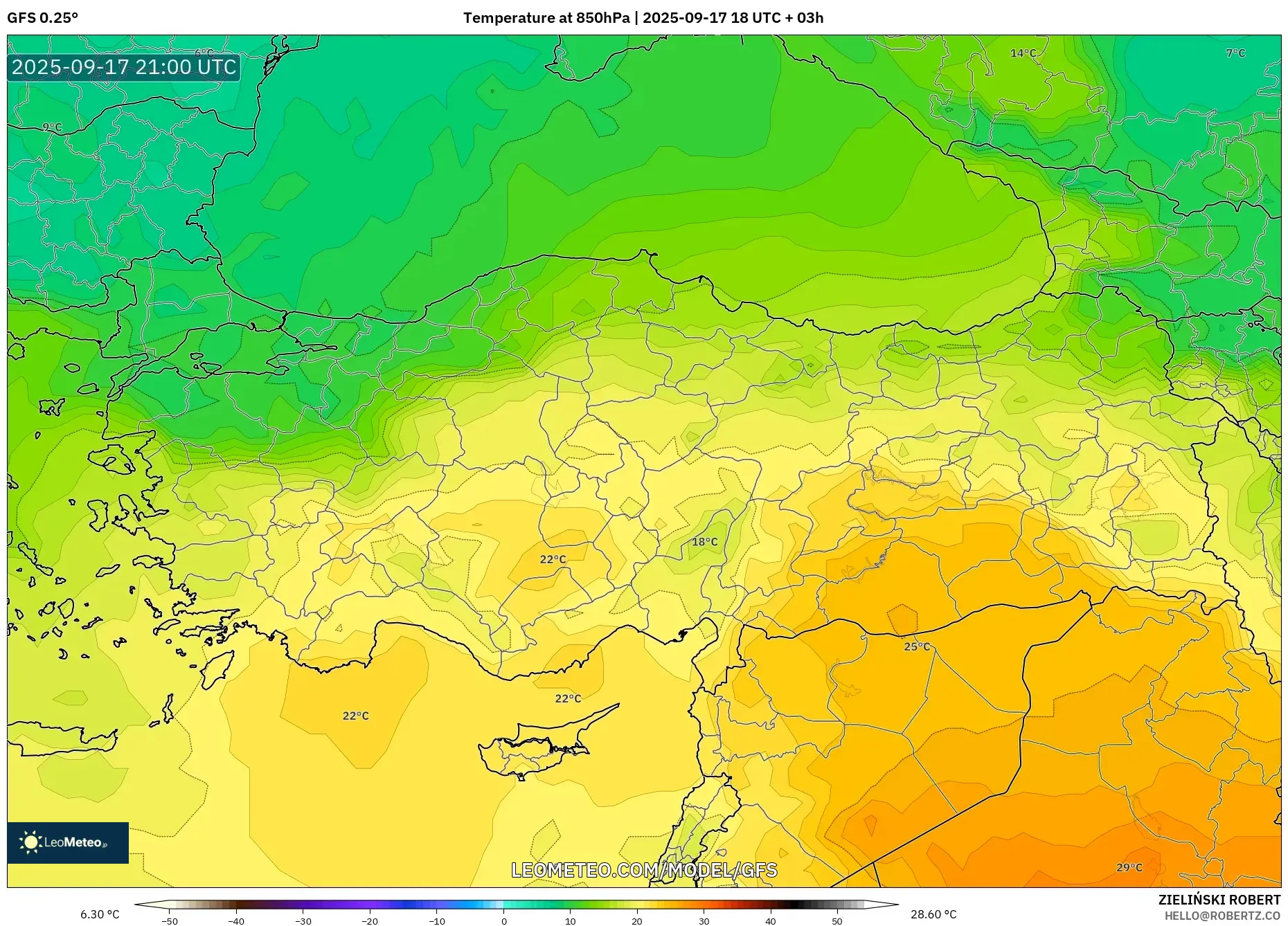 GFS model - Turkey, Temperature at 850hPa