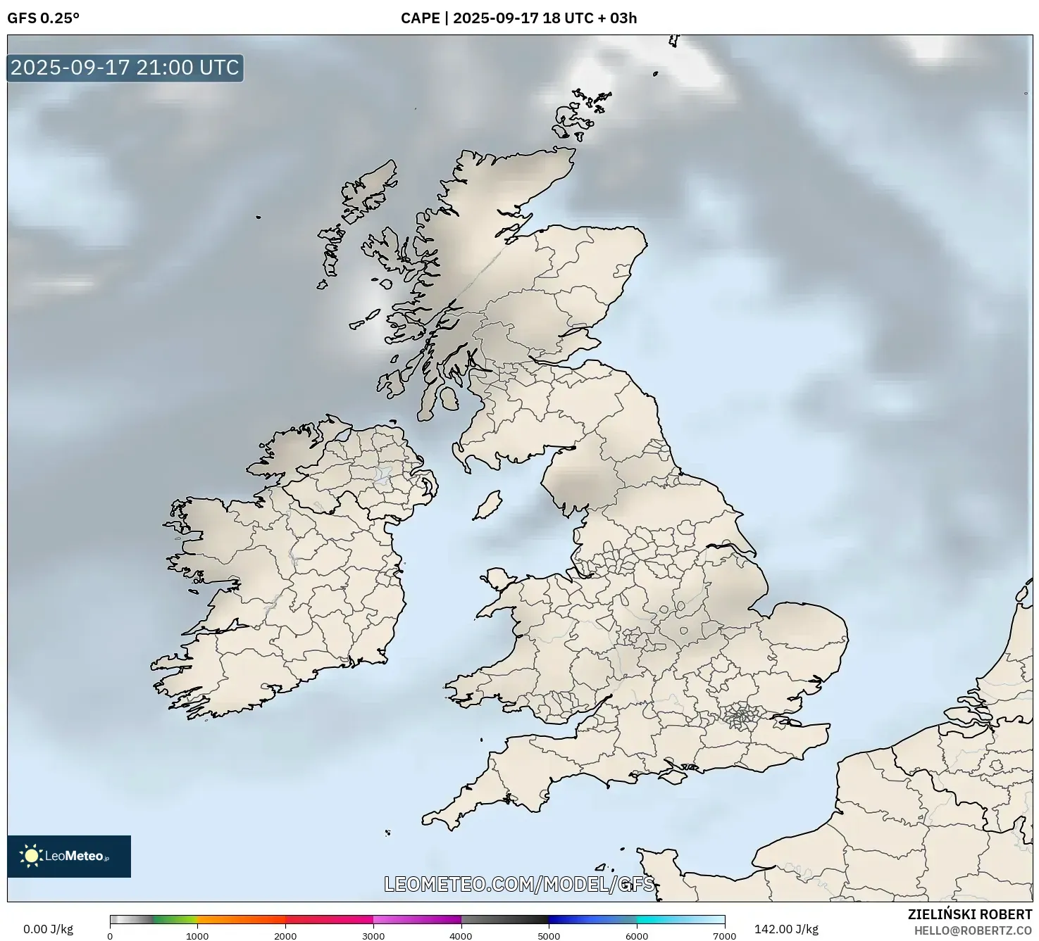 GFS model - United Kingdom, CAPE GFS model - United Kingdom, CAPE