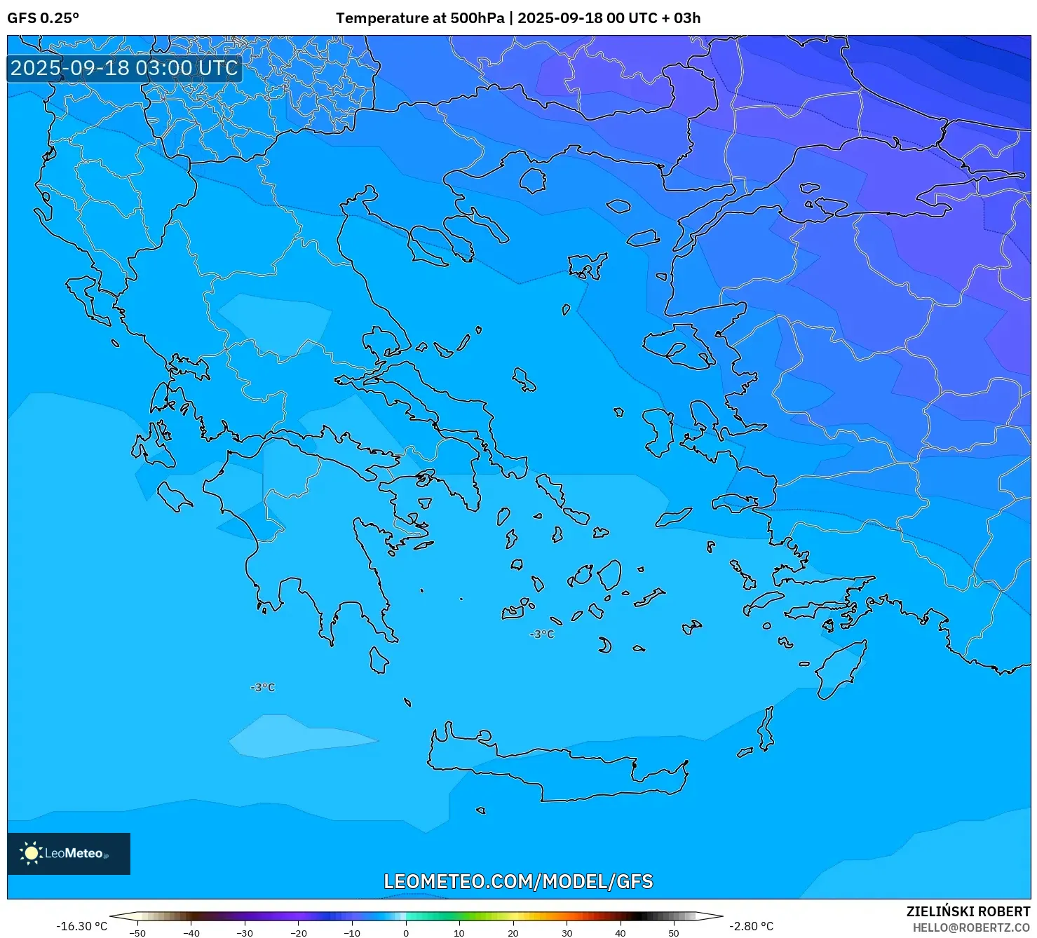 GFS model - Greece, Temperature at 500hPa