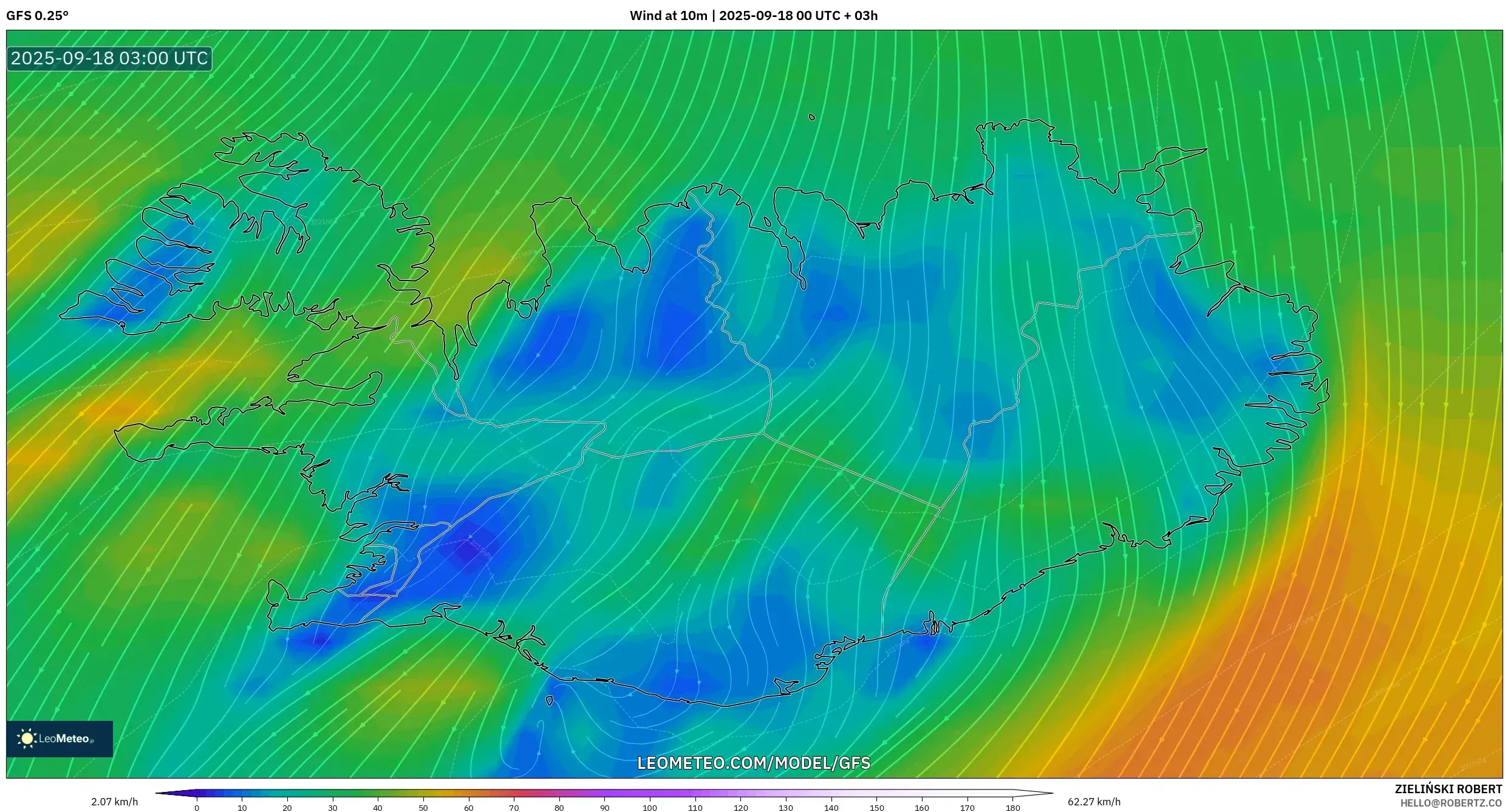 GFS model - Iceland, Wind at 10m