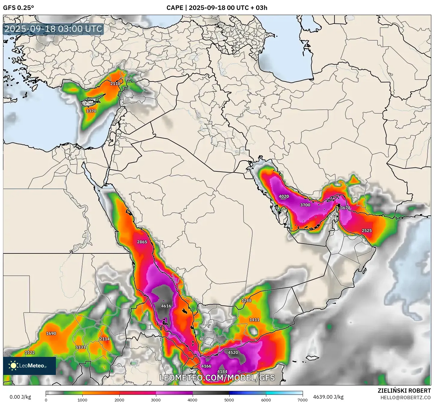GFS model - Middle East, CAPE