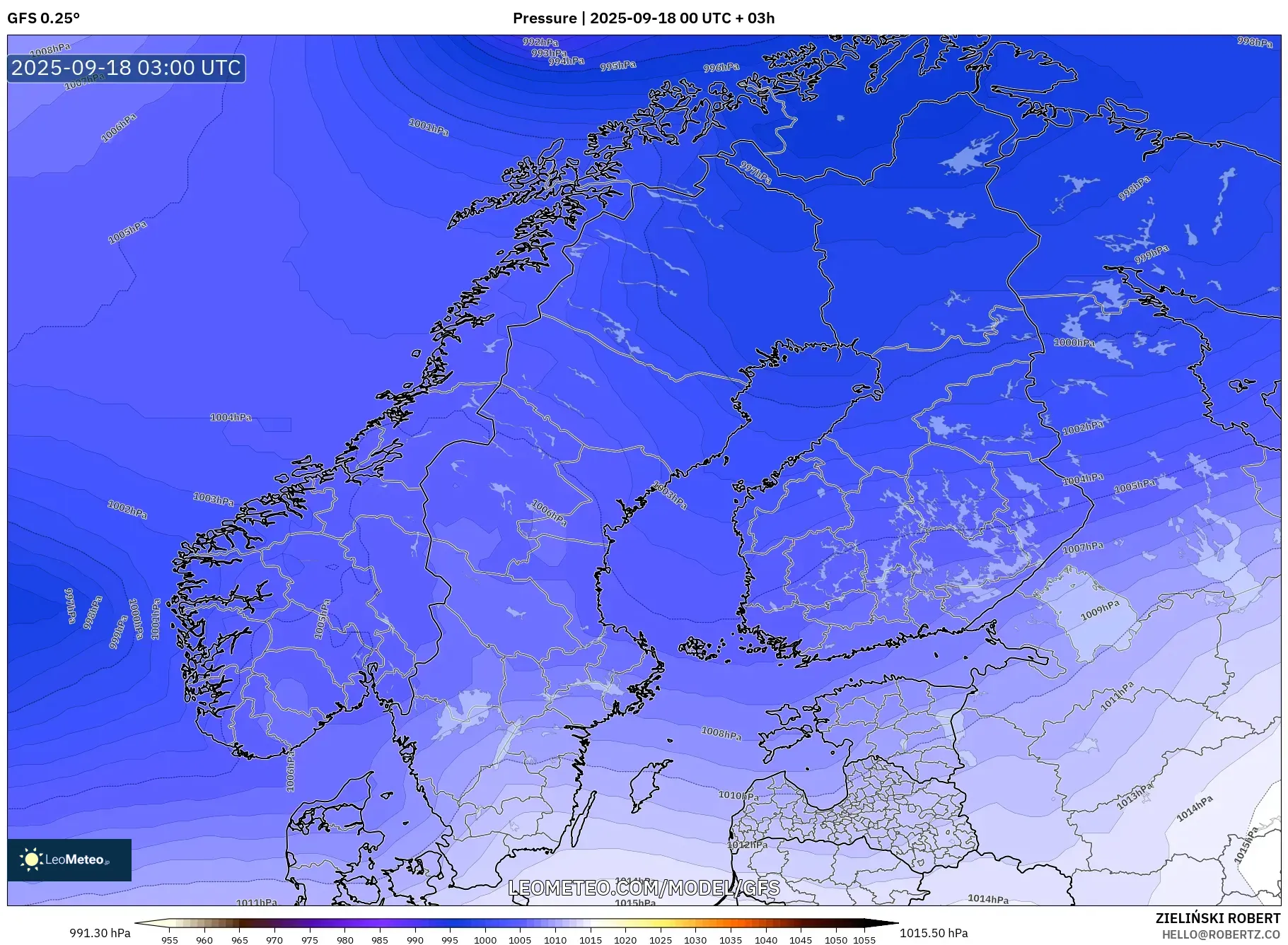 GFS model - Scandinavia, Pressure