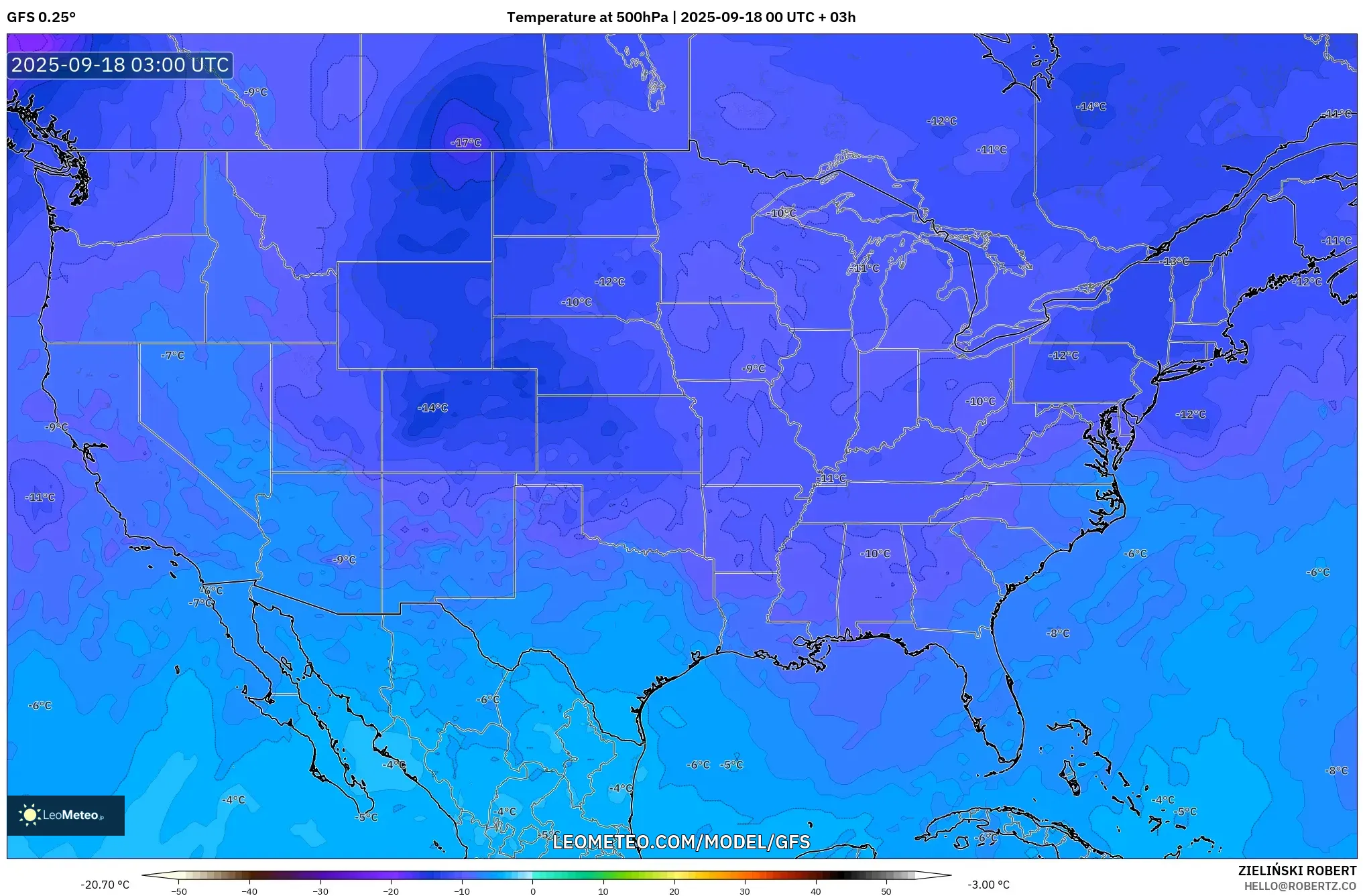 GFS model - United States, Temperature at 500hPa GFS model - United States, Temperature at 500hPa