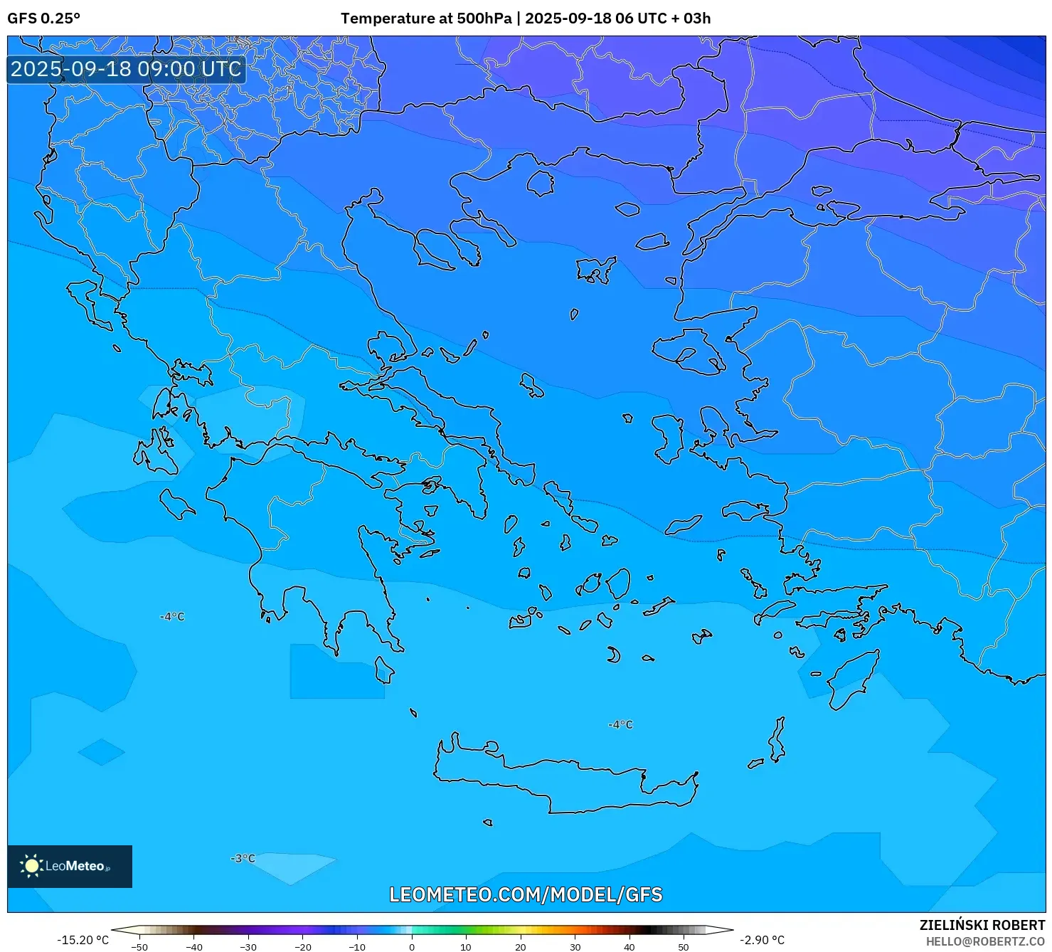 GFS model - Greece, Temperature at 500hPa