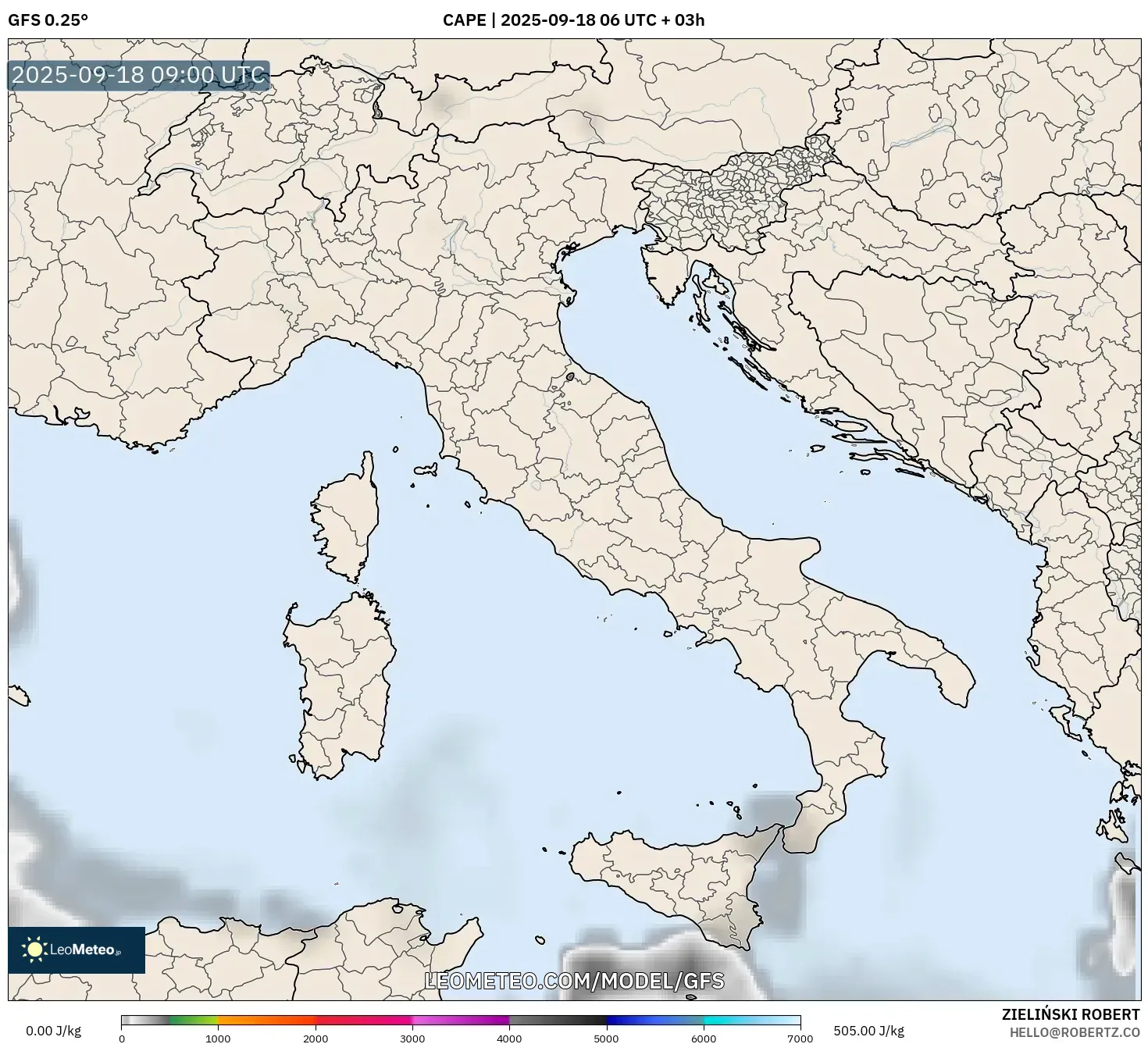 GFS model - Italy, CAPE