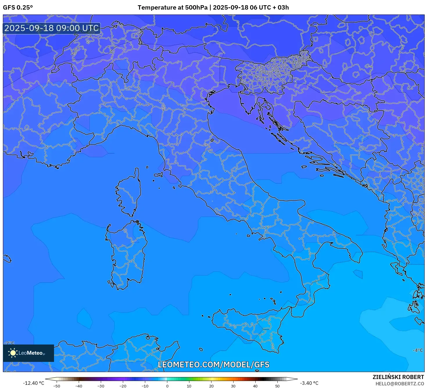 GFS model - Italy, Temperature at 500hPa