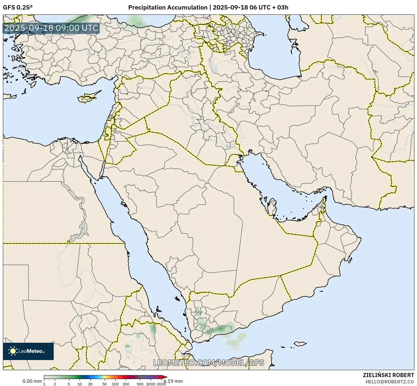 GFS model - Middle East, Precipitation Accumulation