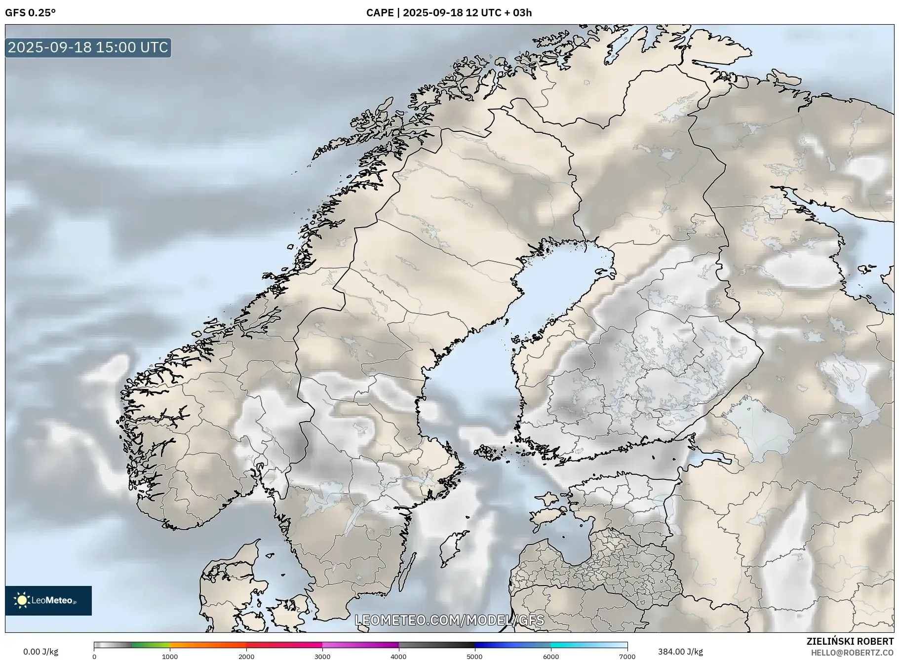 GFS model - Scandinavia, CAPE