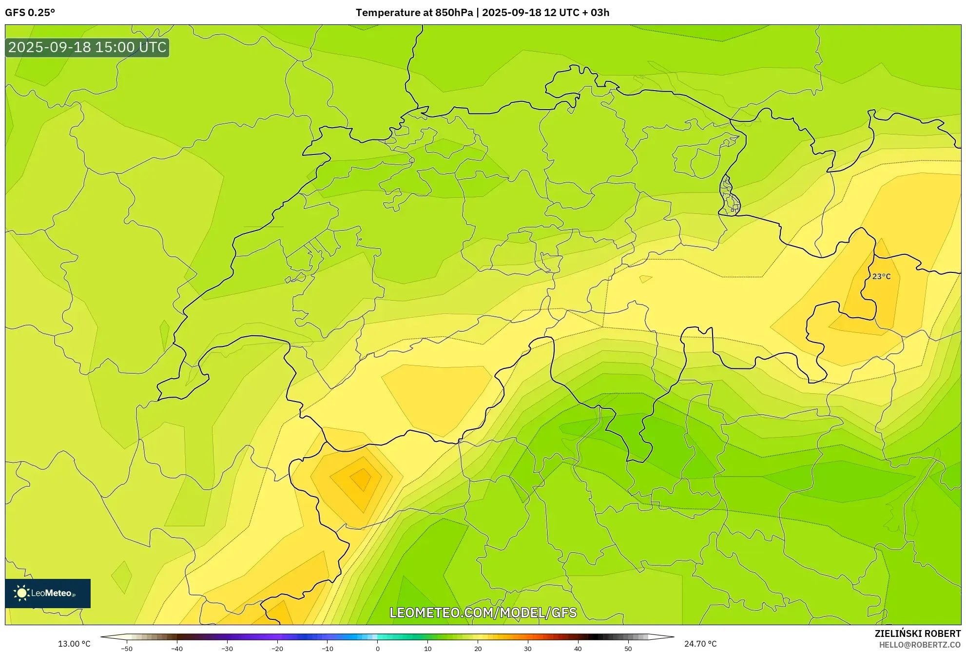 GFS model - Switzerland, Temperature at 850hPa