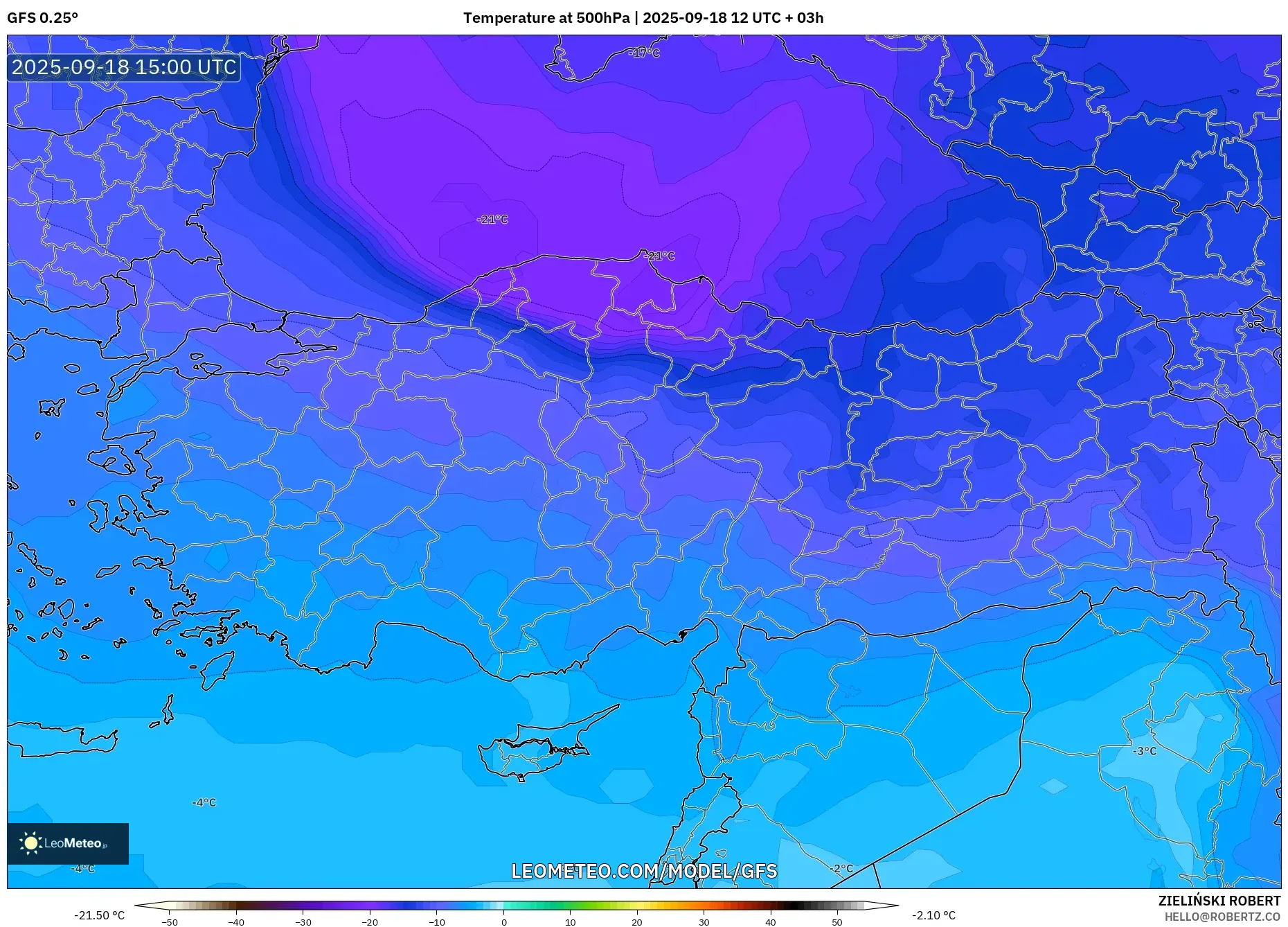 GFS model - Turkey, Temperature at 500hPa