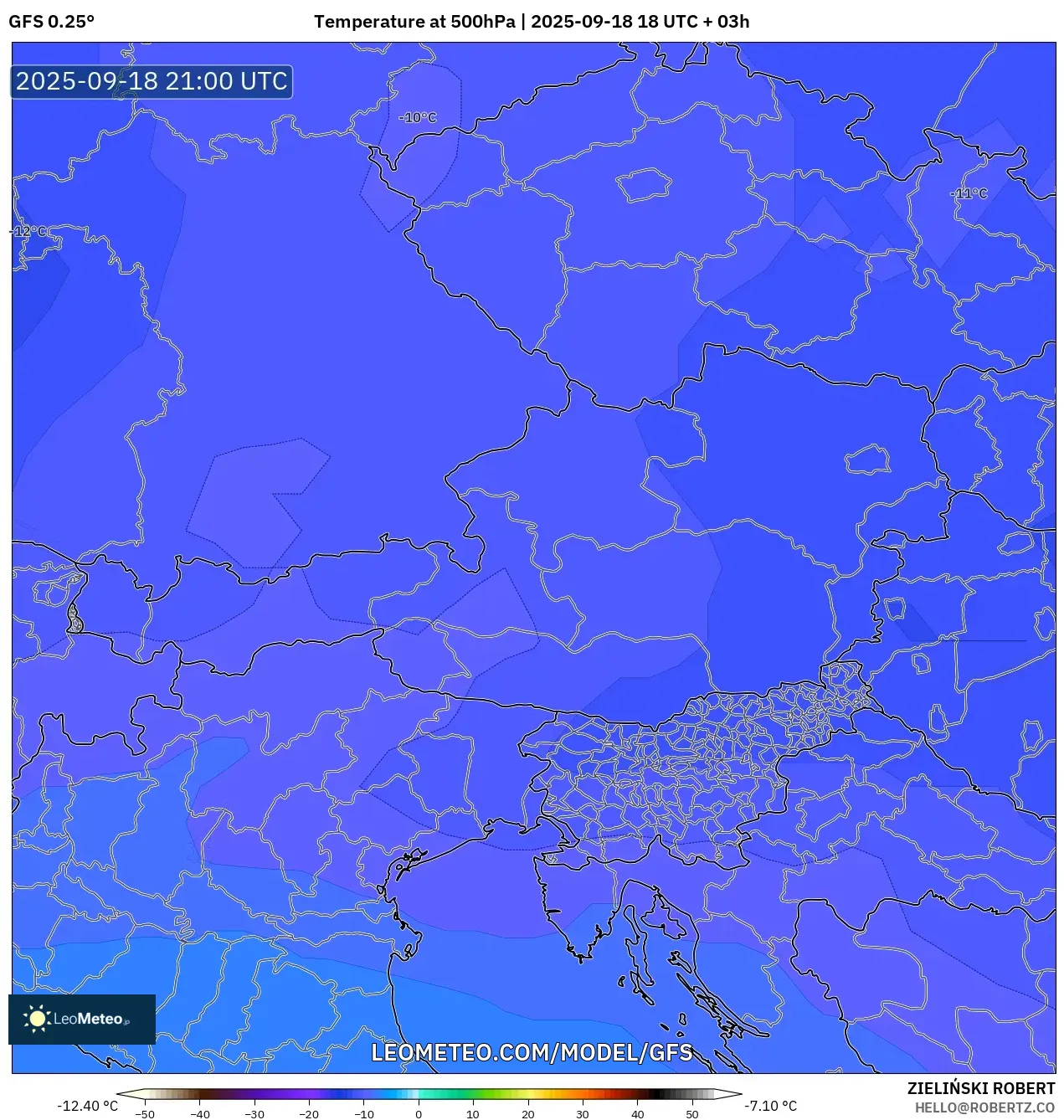 GFS model - Austria, Temperature at 500hPa