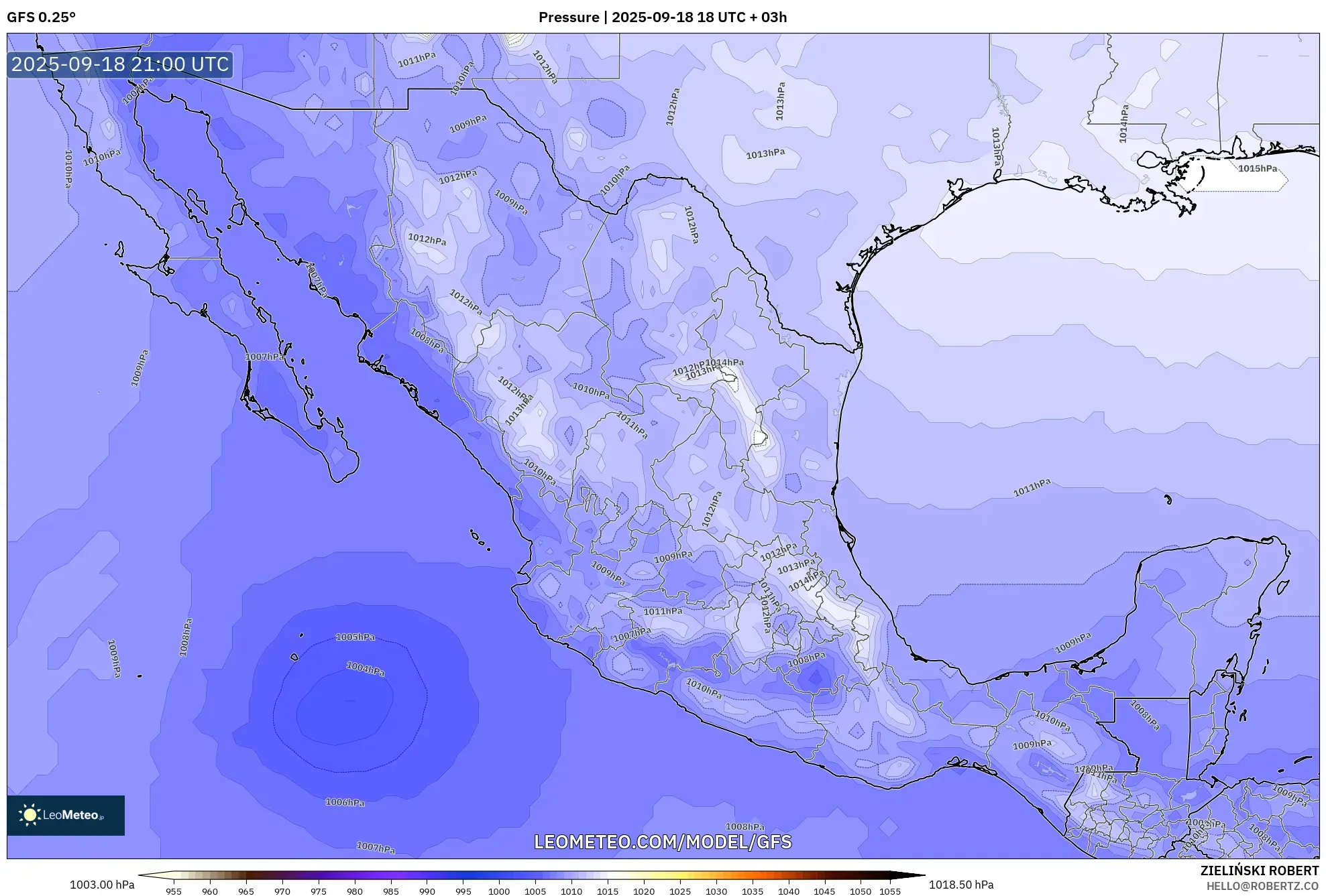 GFS model - Mexico, Pressure GFS model - Mexico, Pressure