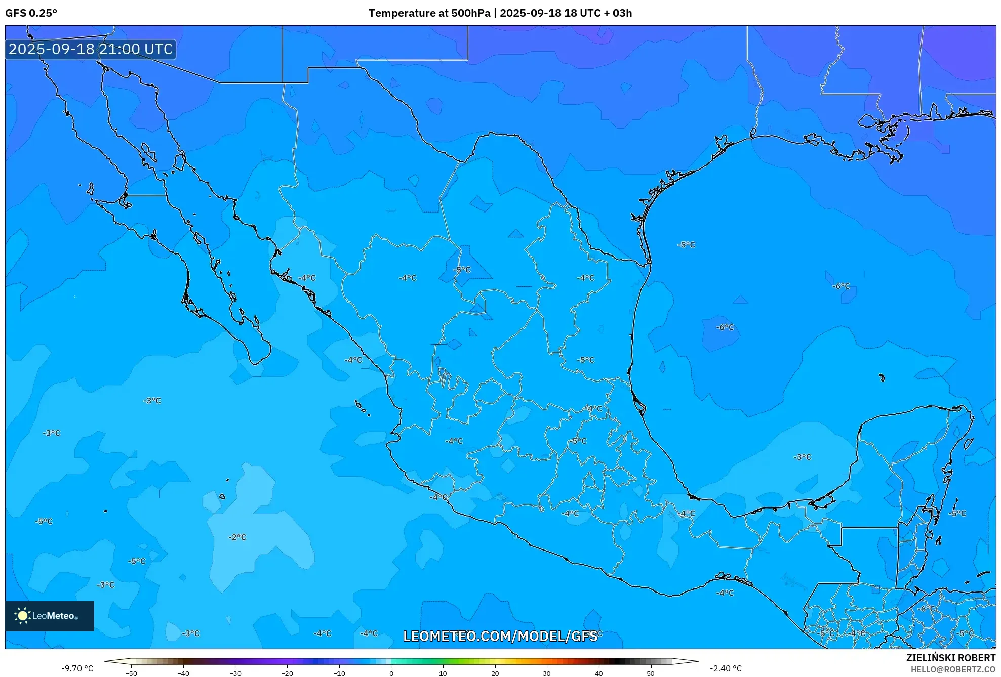 GFS model - Mexico, Temperature at 500hPa