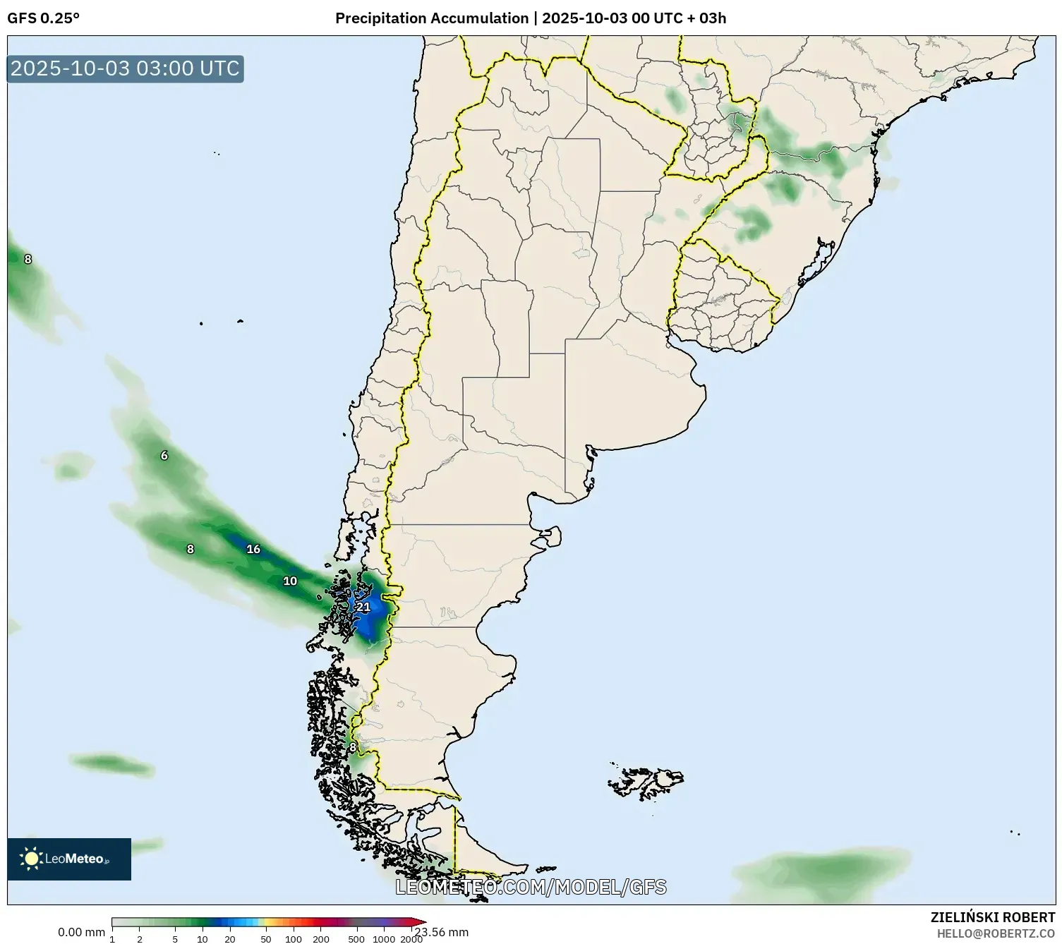 GFS model - Argentina, Precipitation Accumulation