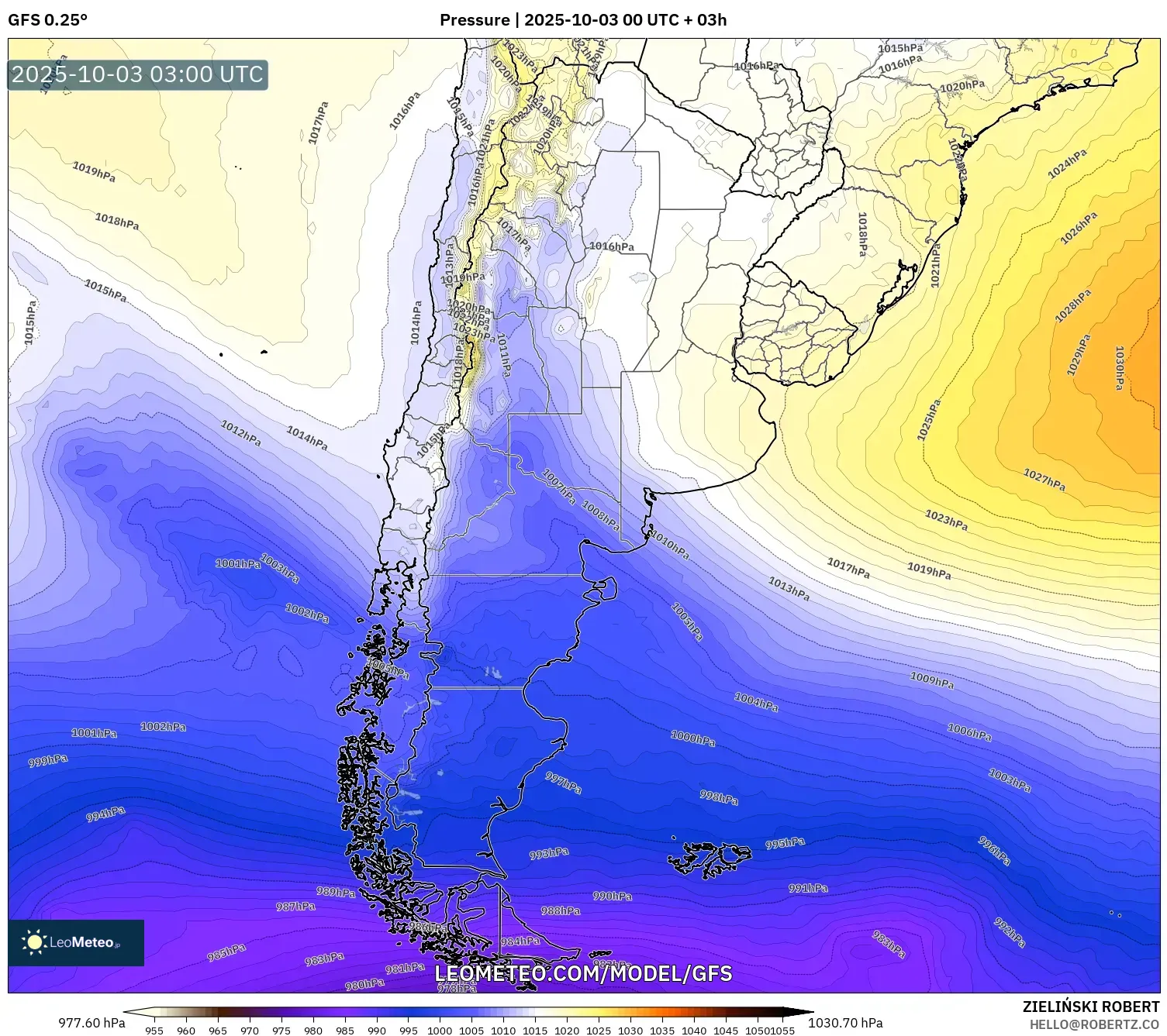 GFS model - Argentina, Pressure