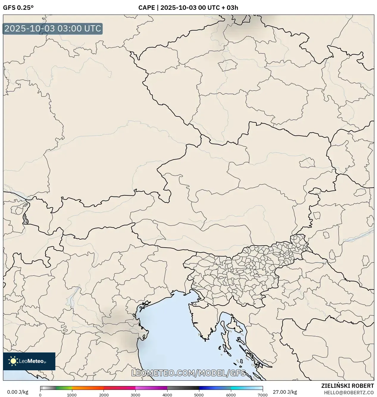 GFS model - Austria, CAPE