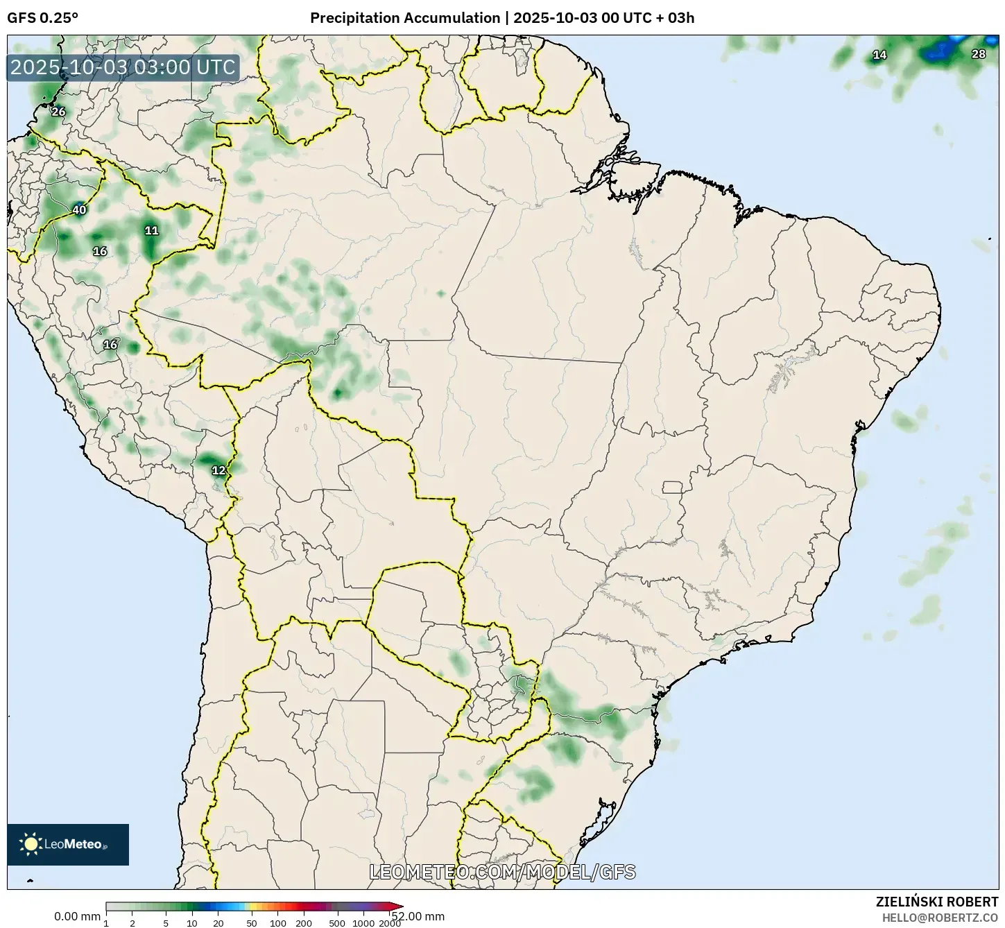 GFS model - Brazil, Precipitation Accumulation
