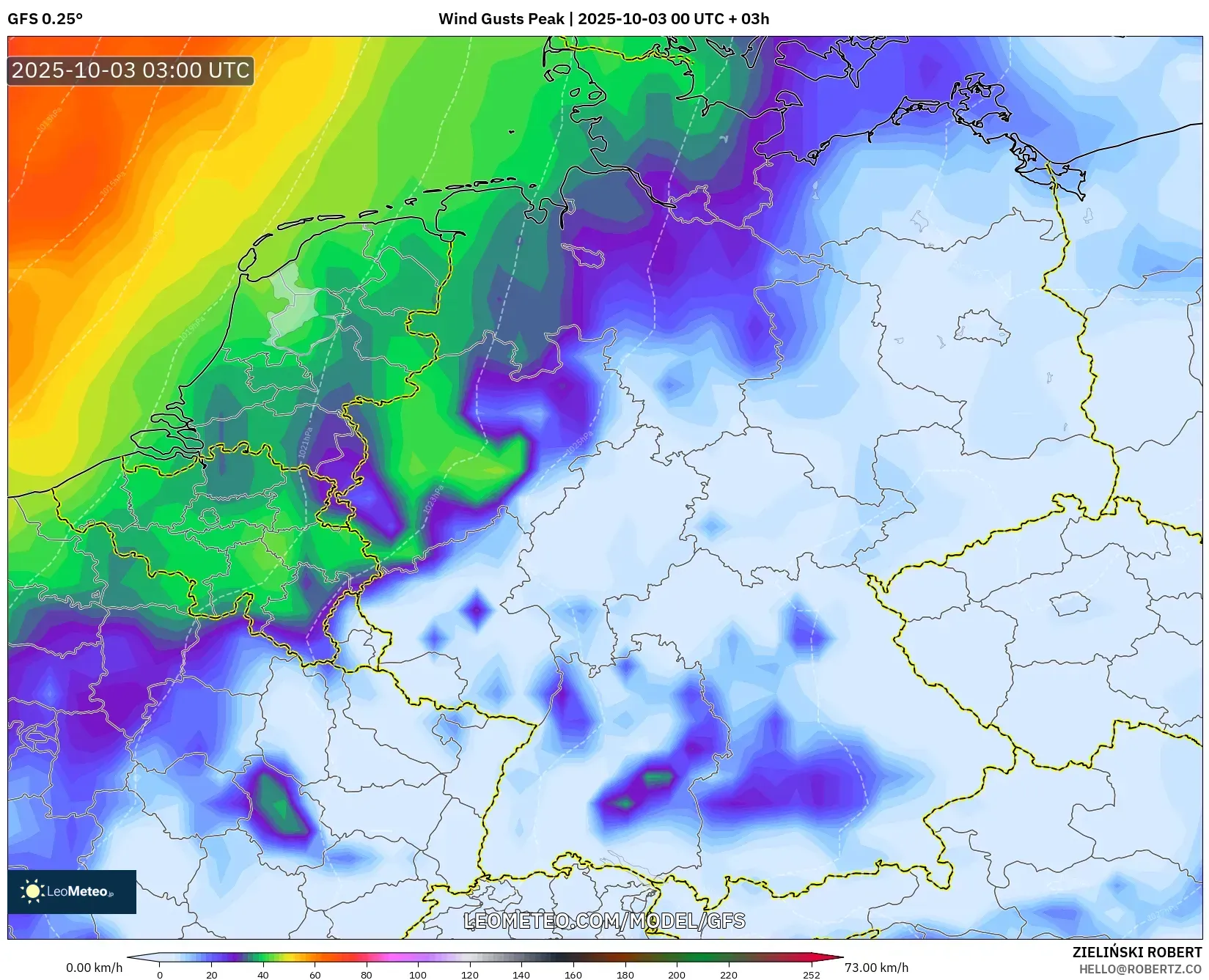GFS model - Germany, Wind Gusts Peak