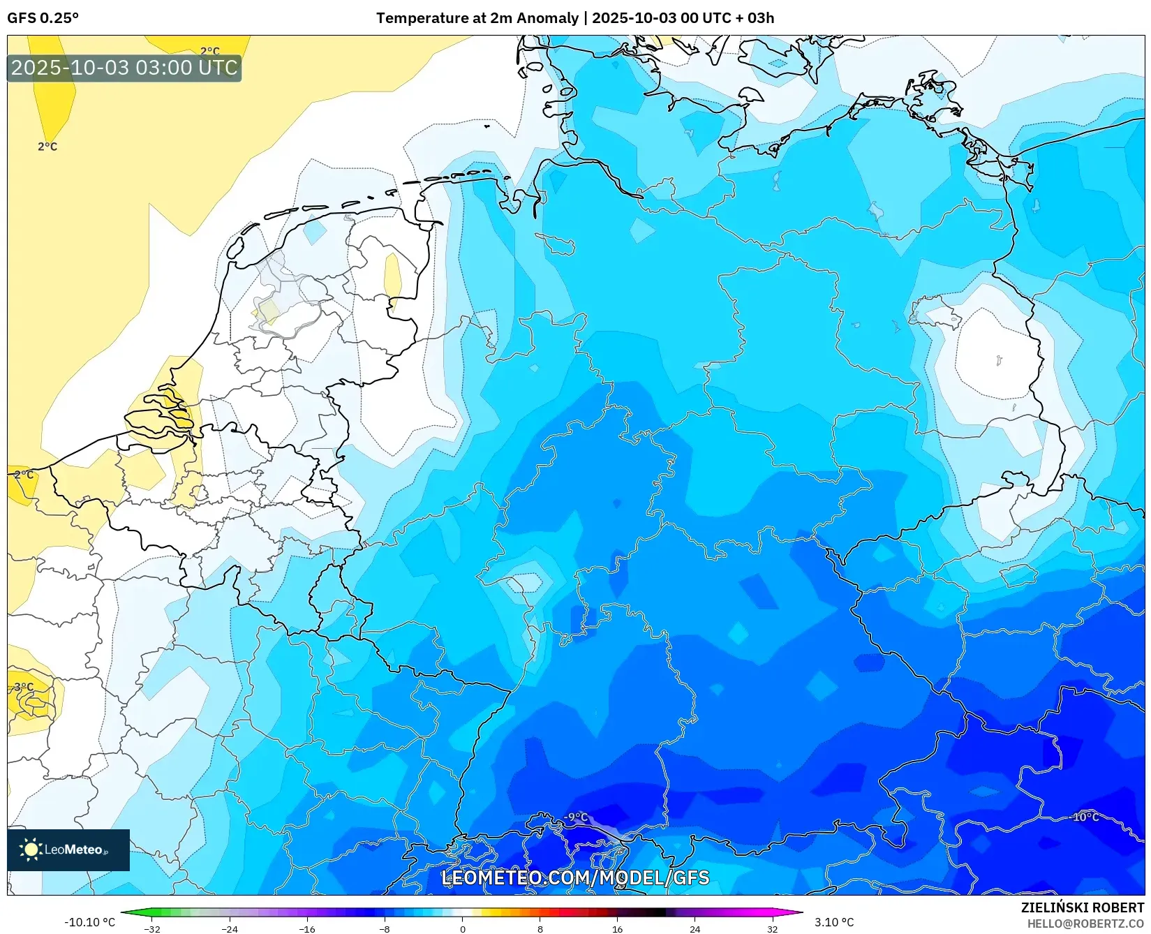 GFS model - Germany, Temperature at 2m Anomaly
