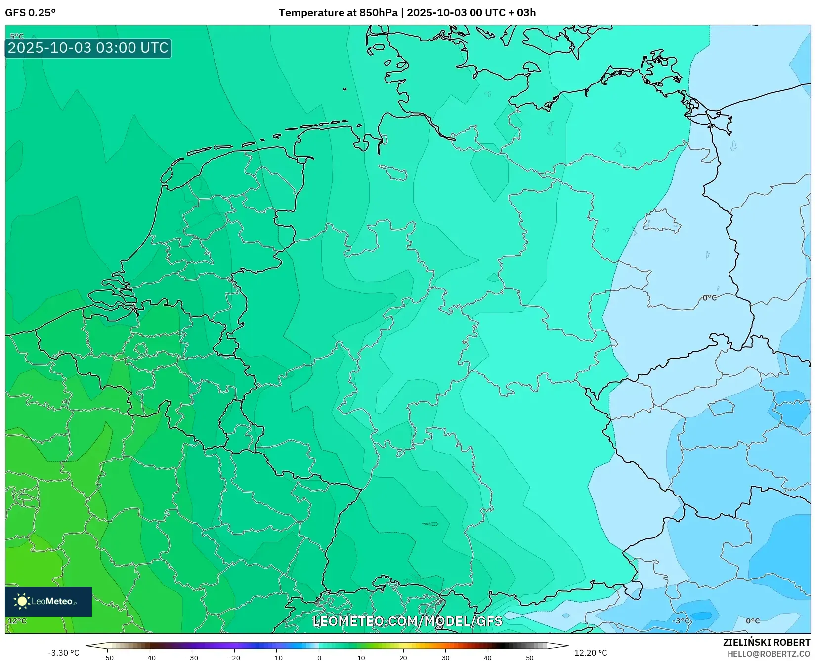 GFS model - Germany, Temperature at 850hPa