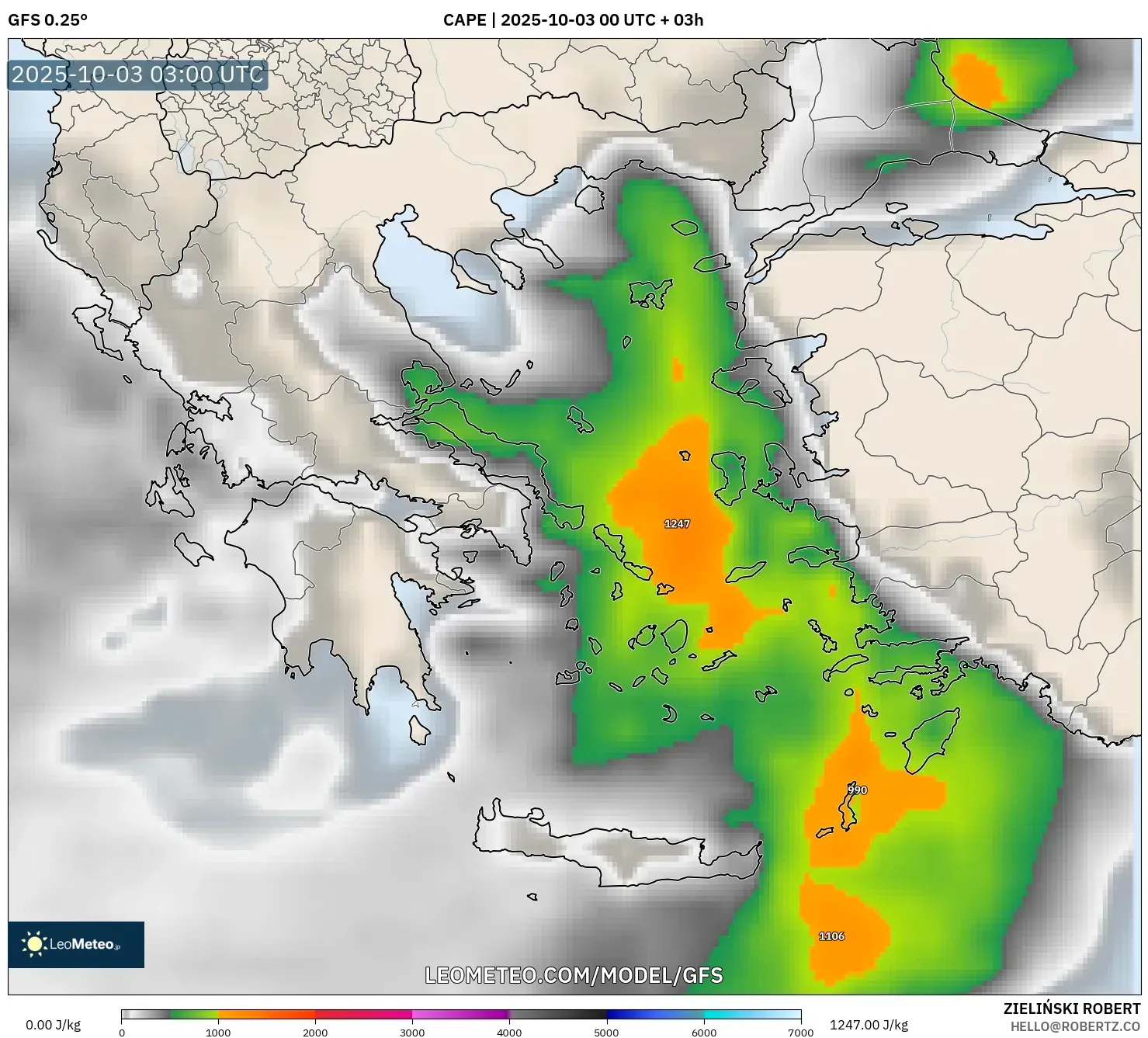 GFS model - Greece, CAPE
