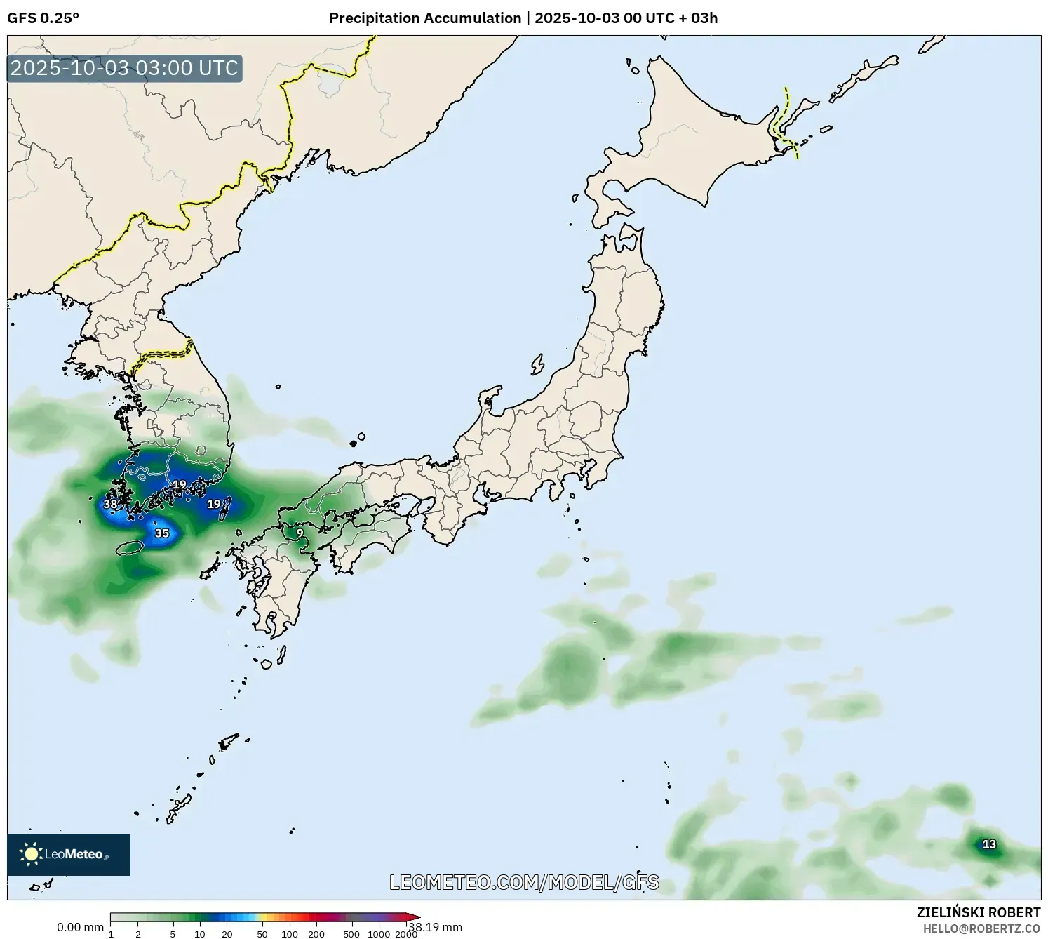 GFS model - Japan, Precipitation Accumulation