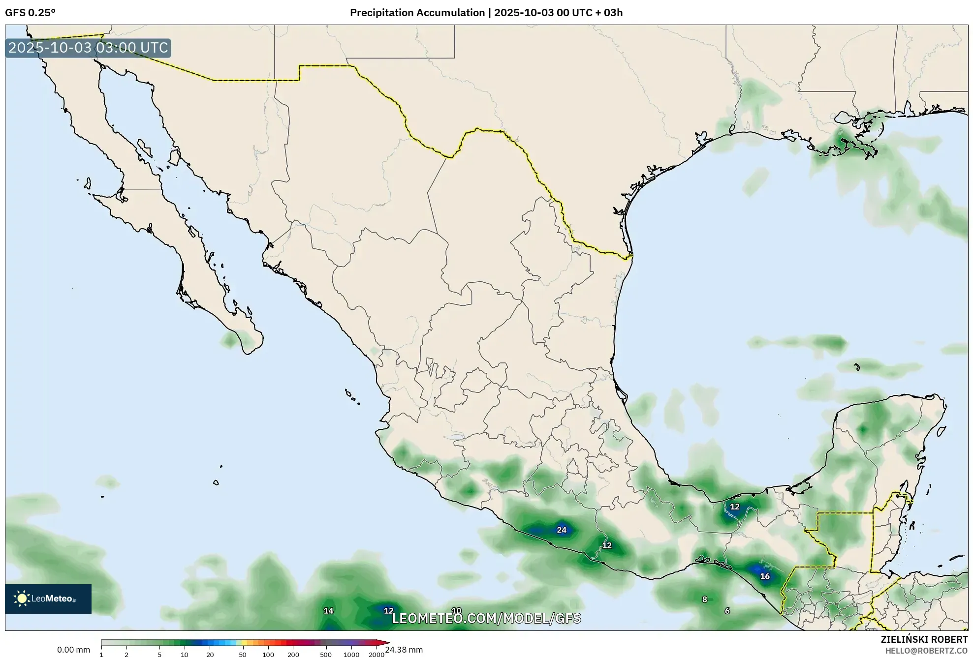 GFS model - Mexico, Precipitation Accumulation