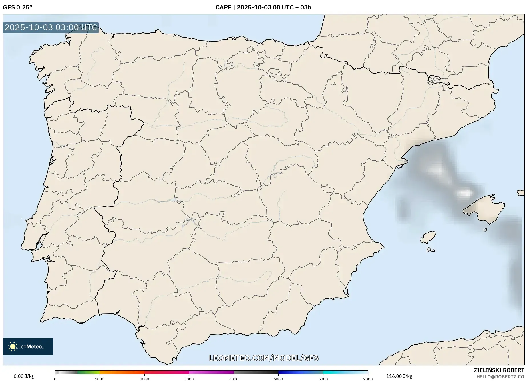 GFS model - Spain, CAPE