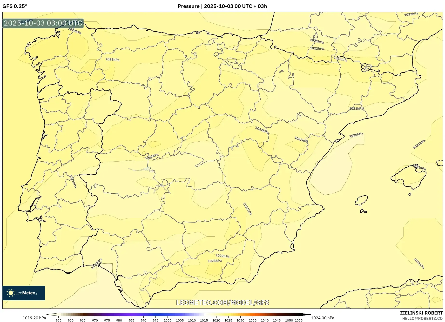 GFS model - Spain, Pressure